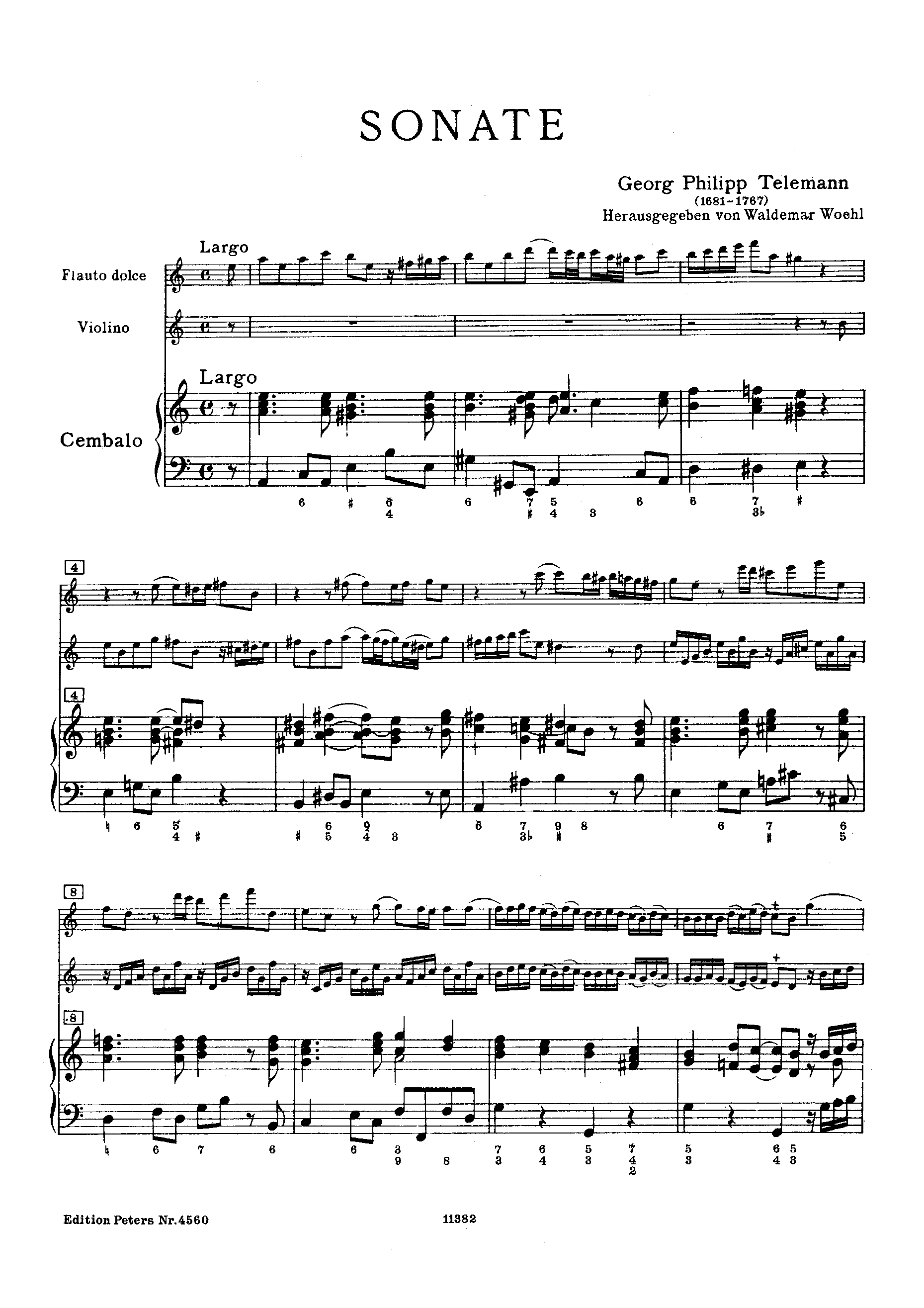 Telemann Georg Philipp Trio Sonata TWV 42 a4 For Violin Flute Duet Telemann Georg Philipp Trio Sonata TWV 42 a4 For Violin Flute Duet