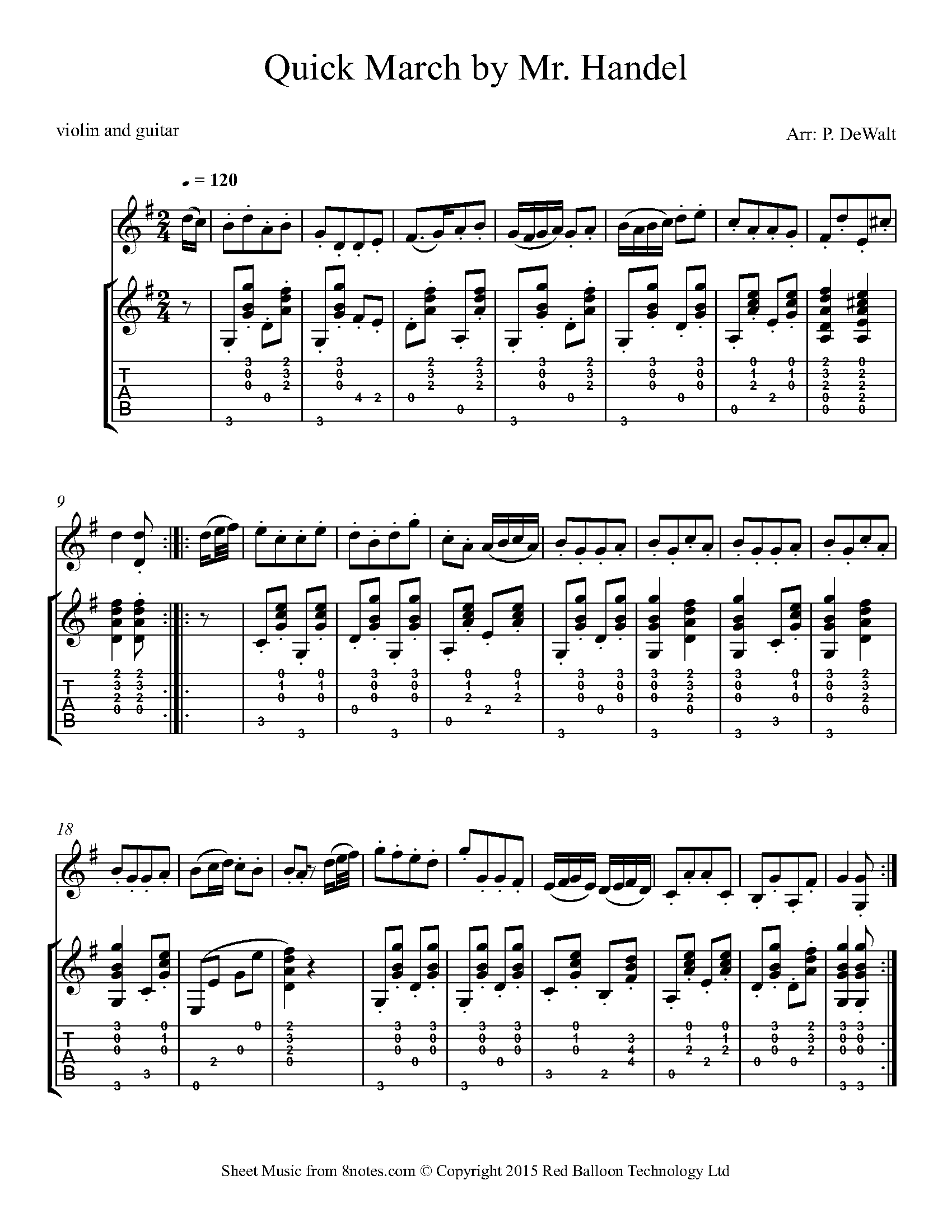George Frideric Handel Quick March By Mr Handel Sheet Music For Violin Guitar Duet 8notes Com