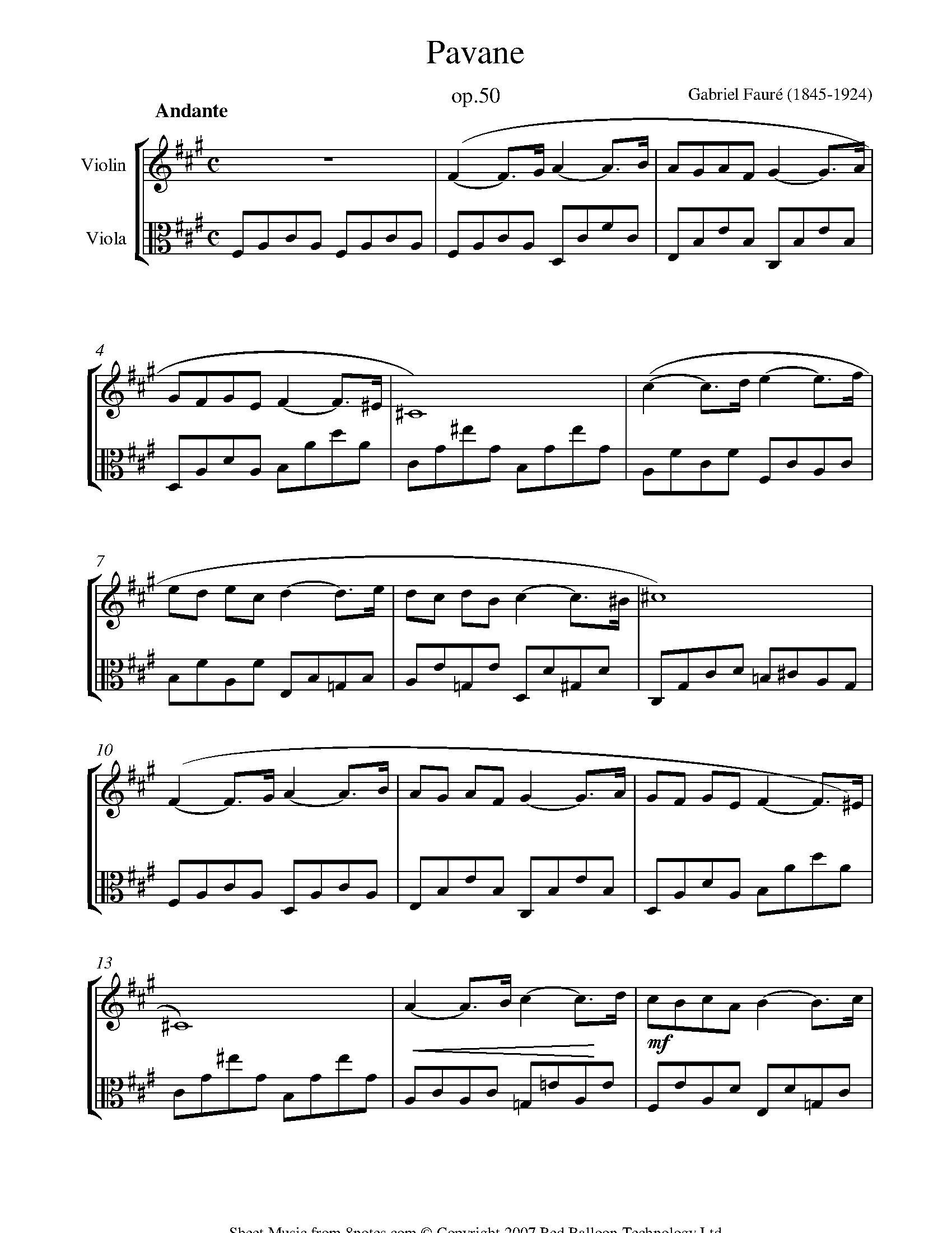 Fauré Pavane Sheet music for ViolinViola Duet