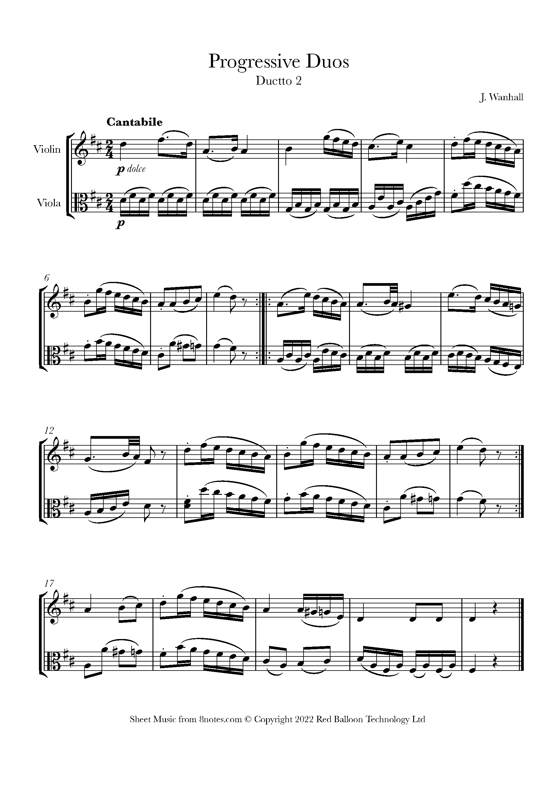 Wanhall Progressive Duos Duetto 2 Sheet music for ViolinViola Duet