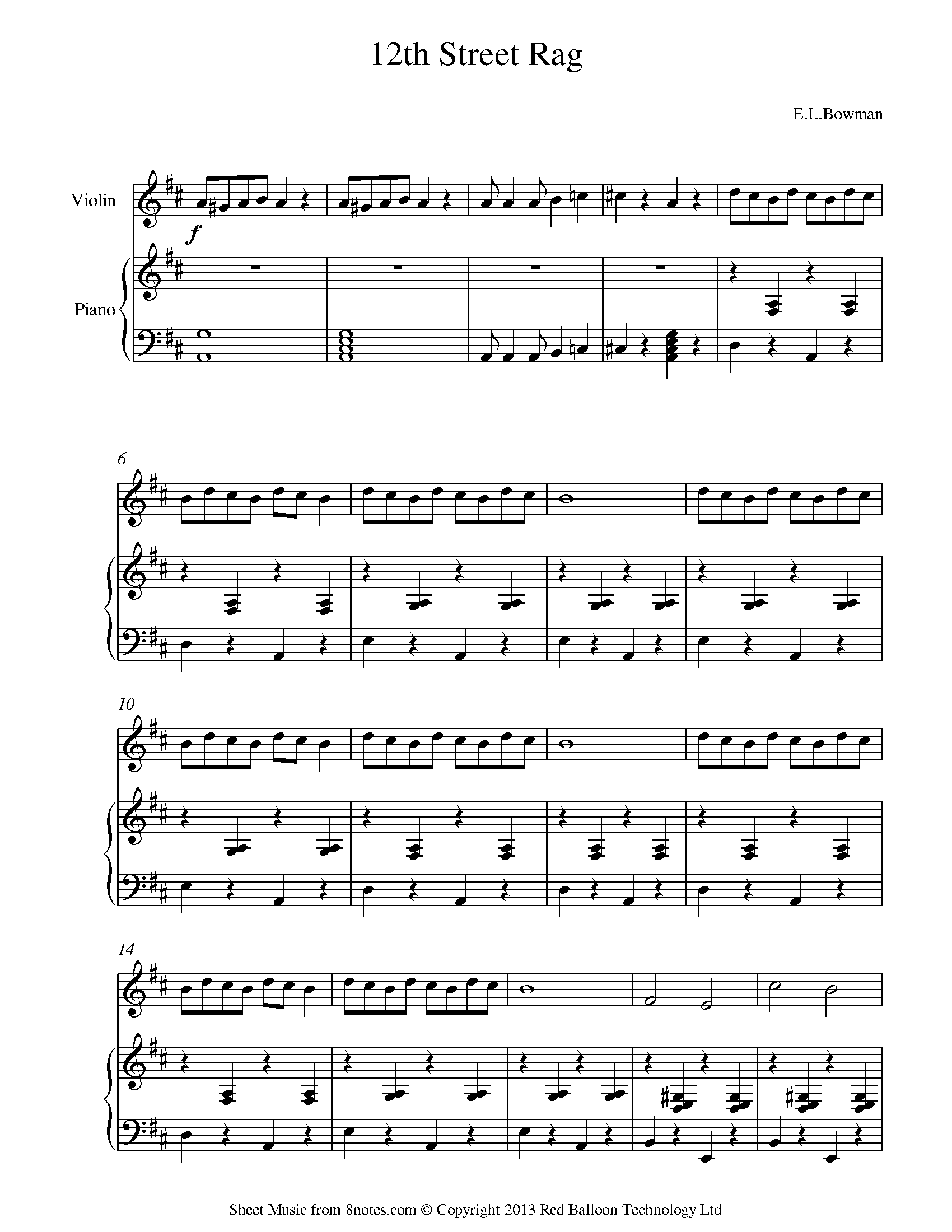 E L Bowman 12th Street Rag Sheet Music For Violin 8notes Com