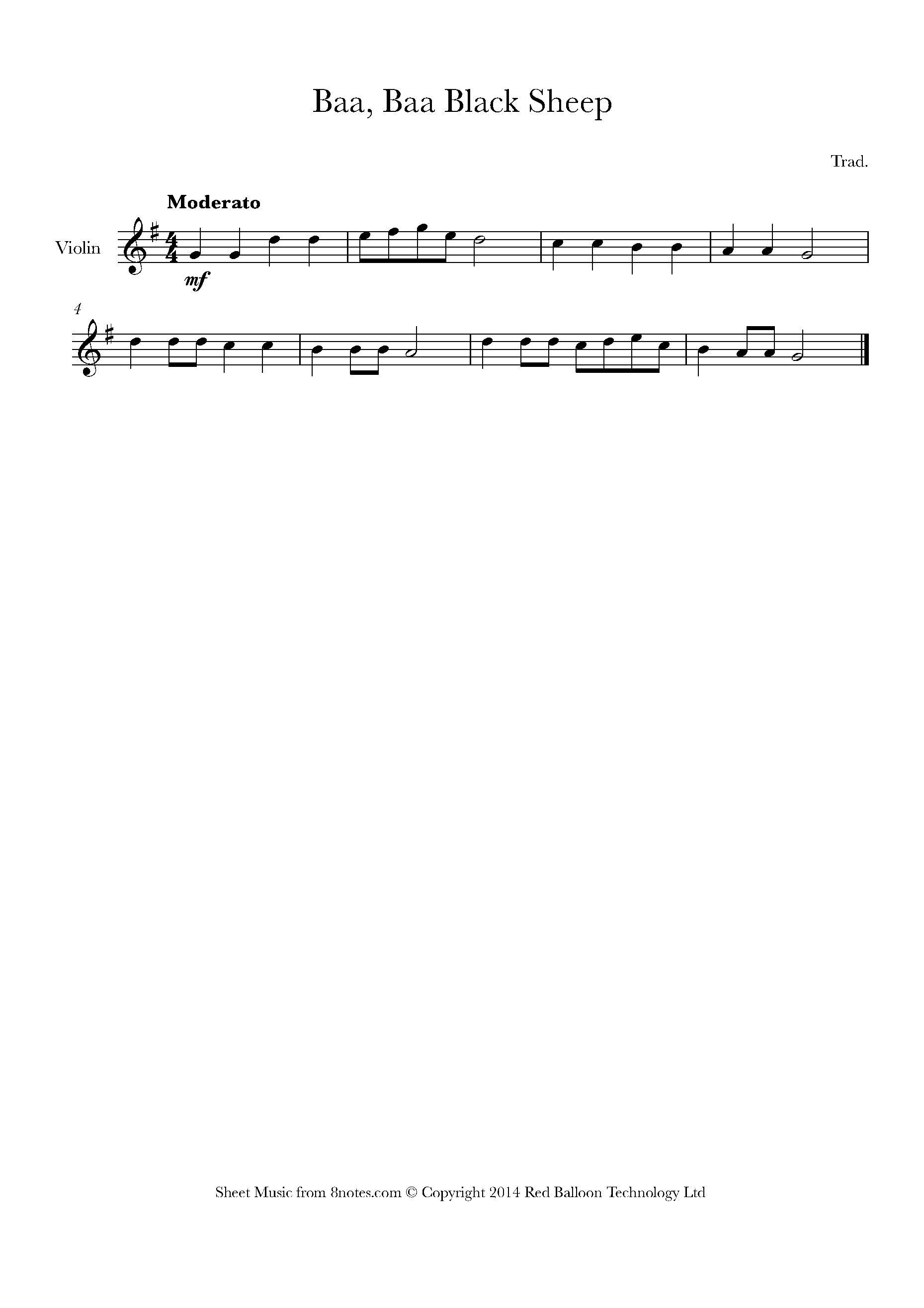 Baa, Baa Black Sheep Sheet music for Violin Baa, Baa Black Sheep Sheet music for Violin