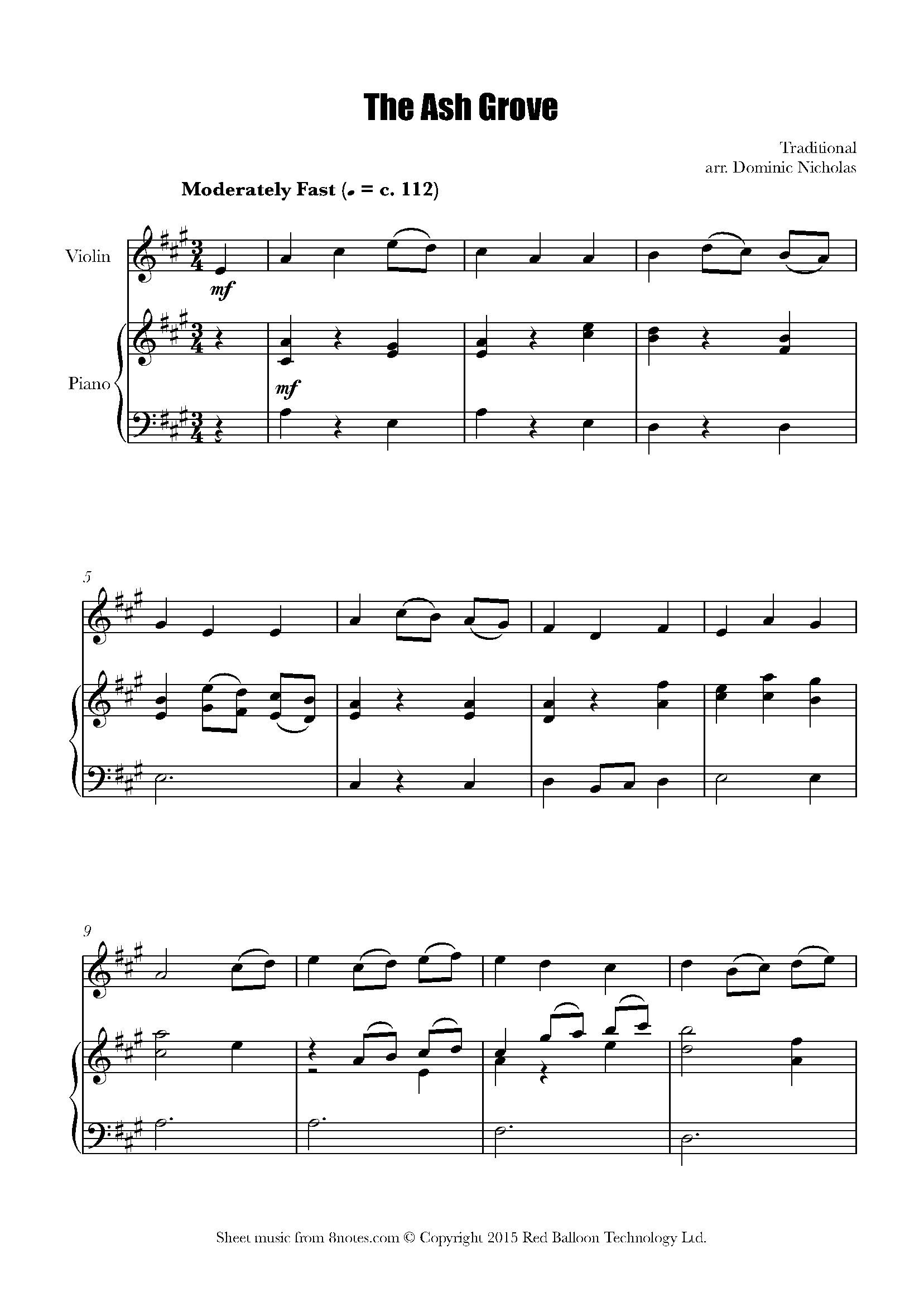 The Ash Grove (Llywn Onn) (Traditional Welsh) Sheet music for Violin