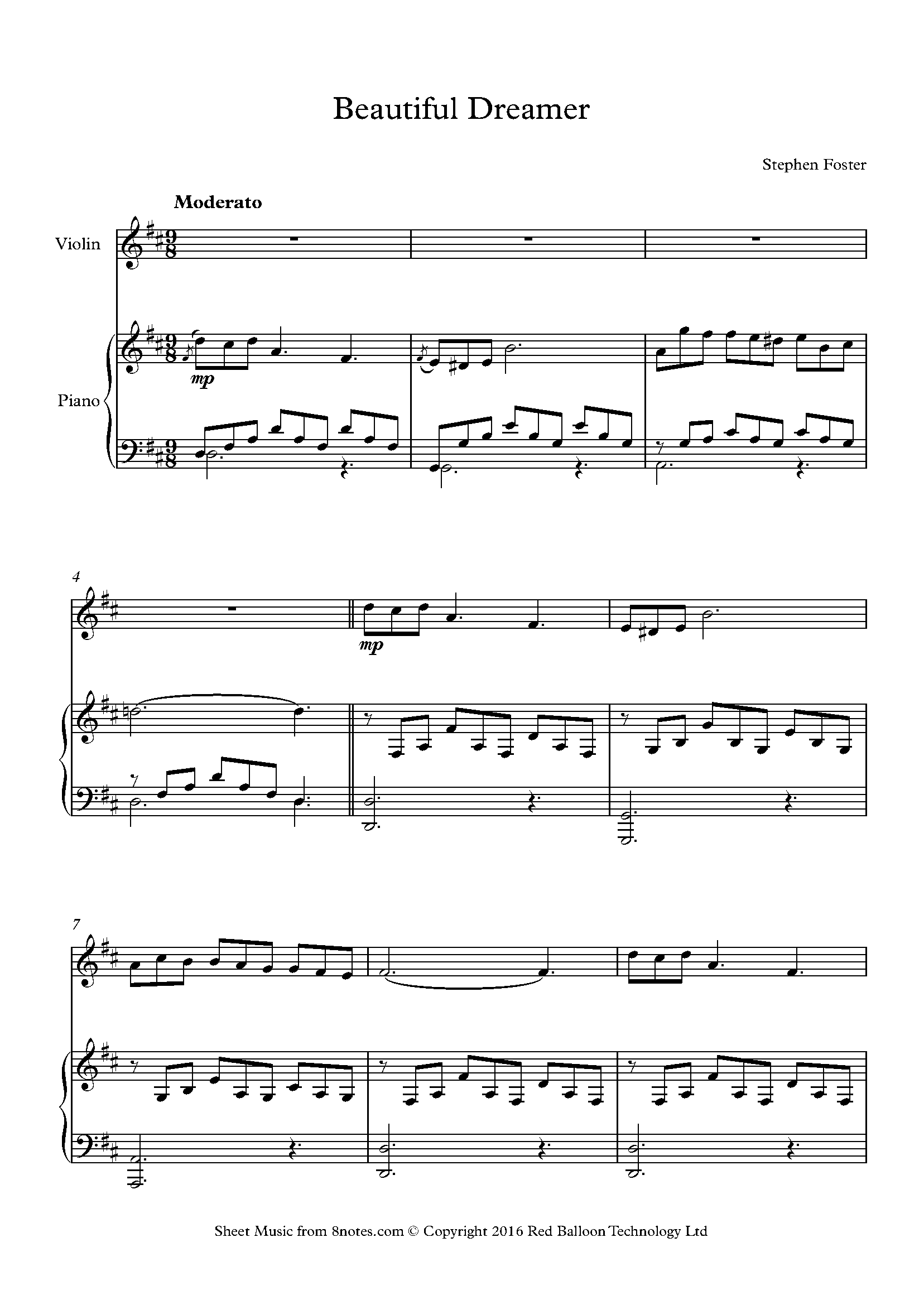 Stephen Foster Beautiful Dreamer Sheet music for Violin