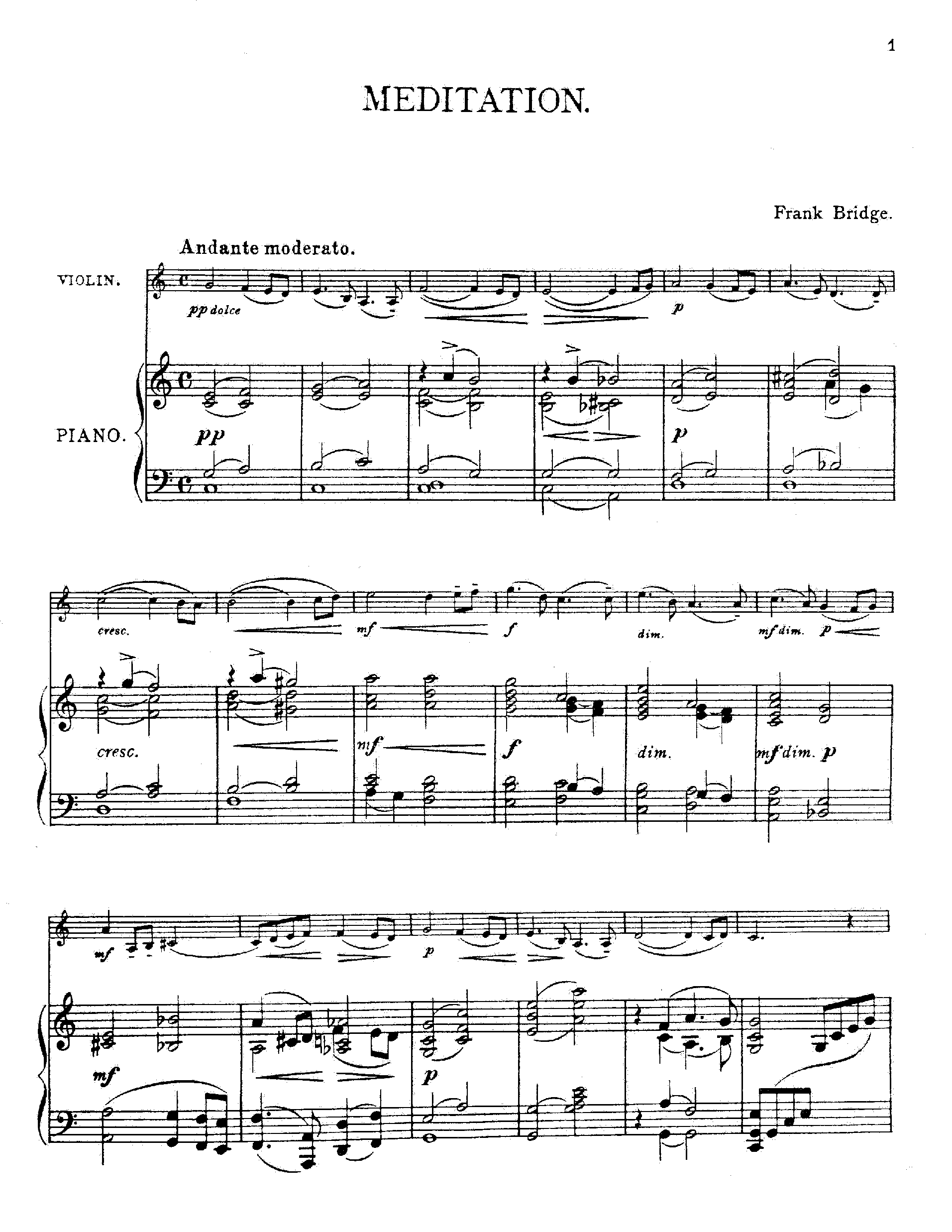 4 Short Pieces for Violin and Piano, H.104 by Frank Bridge Sheet Music arranged by 8notes.com for Violin - 1 of 12 pages