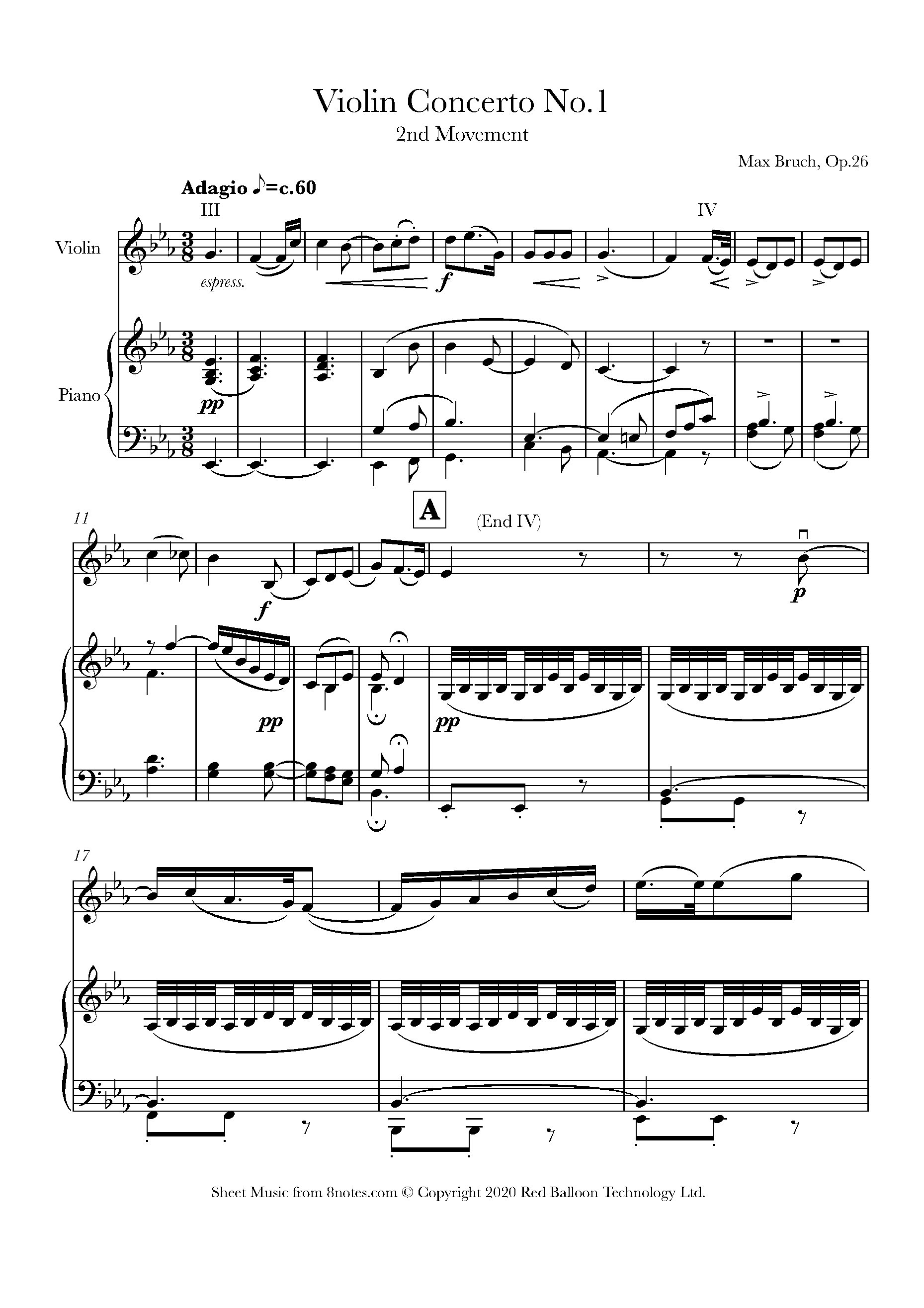 Bruch Violin Concerto No.1, Second Movement Op.26 Sheet music for