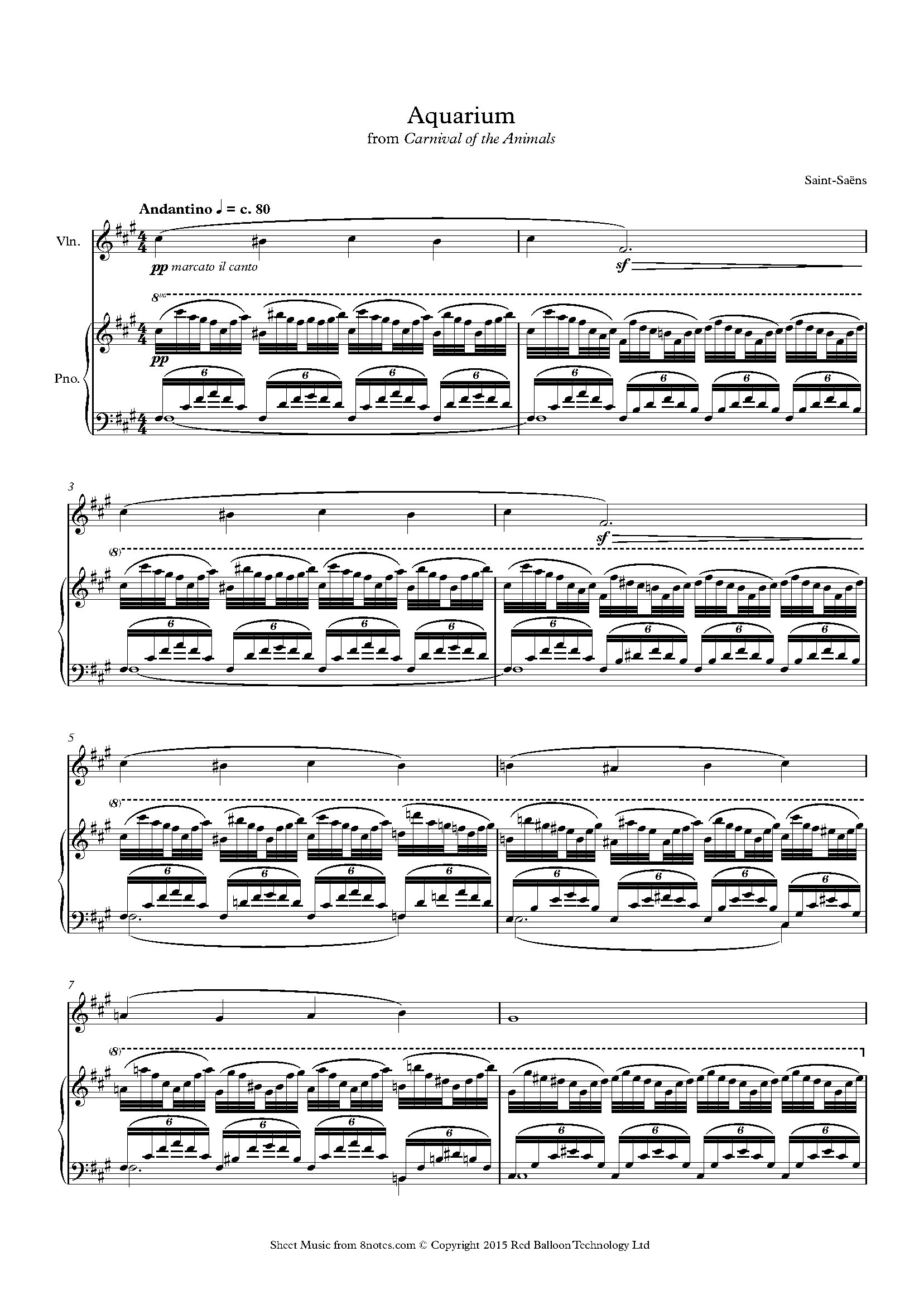 Saint Saens Aquarium From Carnival Of The Animals Sheet Music For Violin 8notes Com
