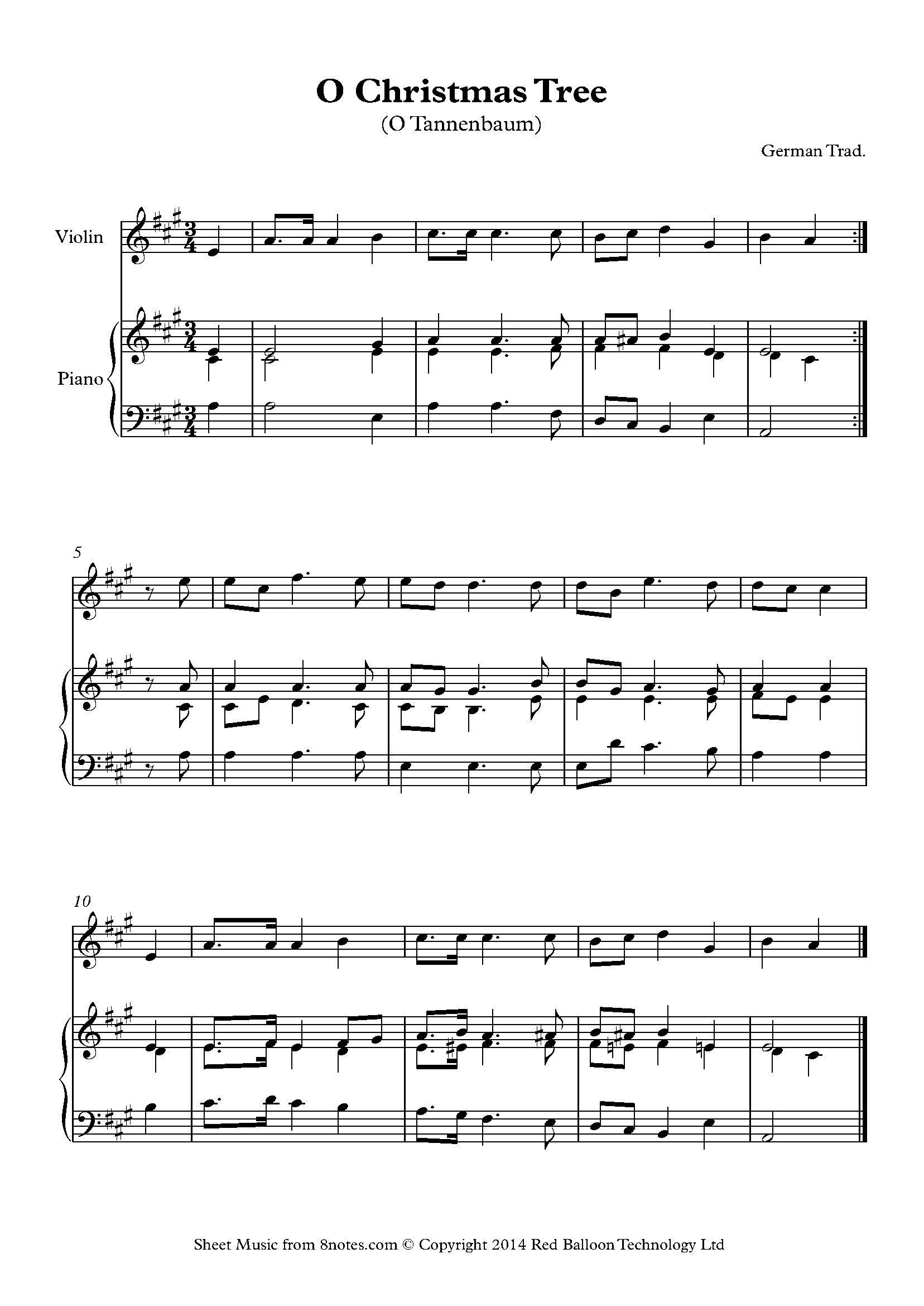 O Christmas Tree O Tannenbaum Sheet Music For Violin 8notes Com