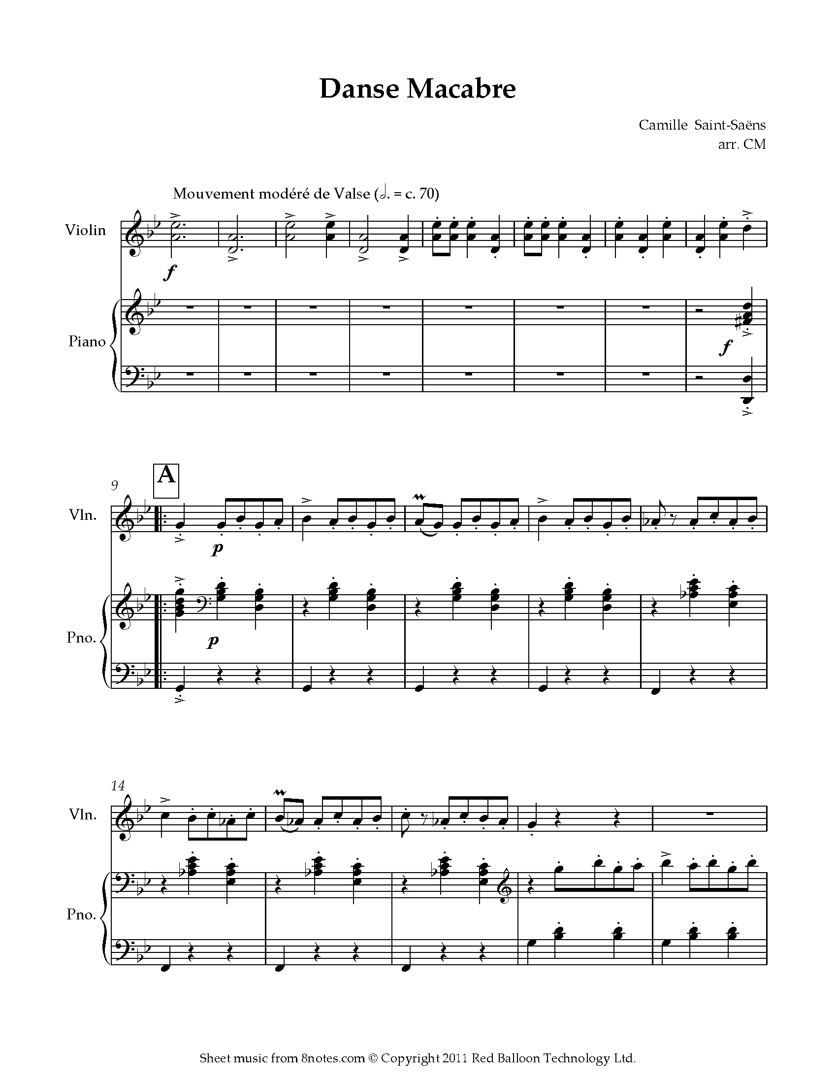 ﻿Saint-Saëns - Danse Macabre Sheet music for Violin - 8notes.com