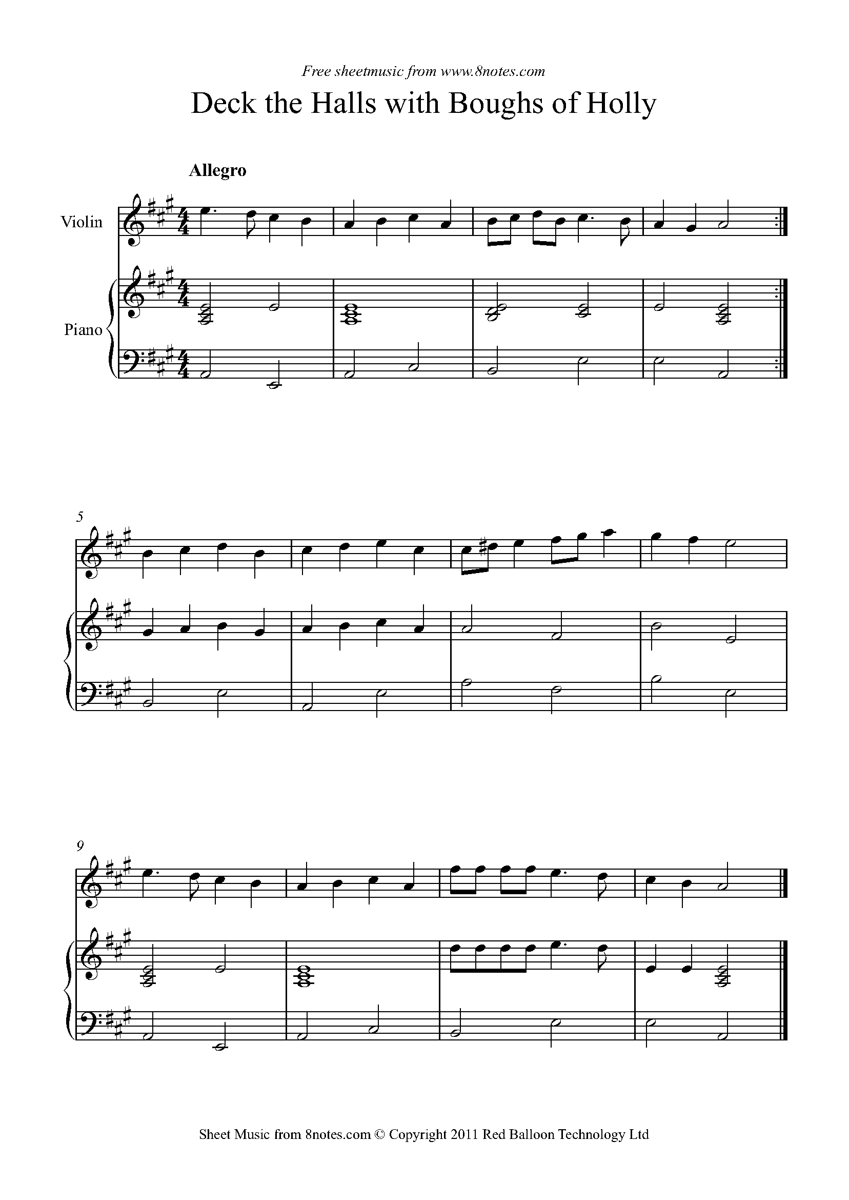 Deck the Halls with Boughs of Holly Sheet music for Violin