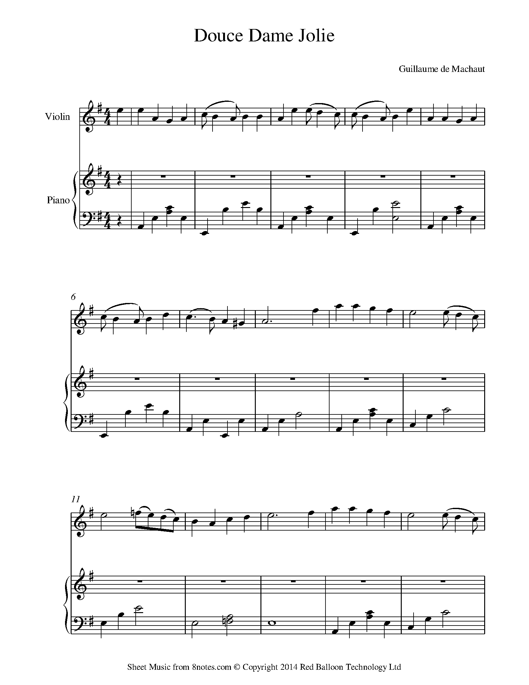 Machaut Douce Dame Jolie Sheet Music For Violin 8notes Com