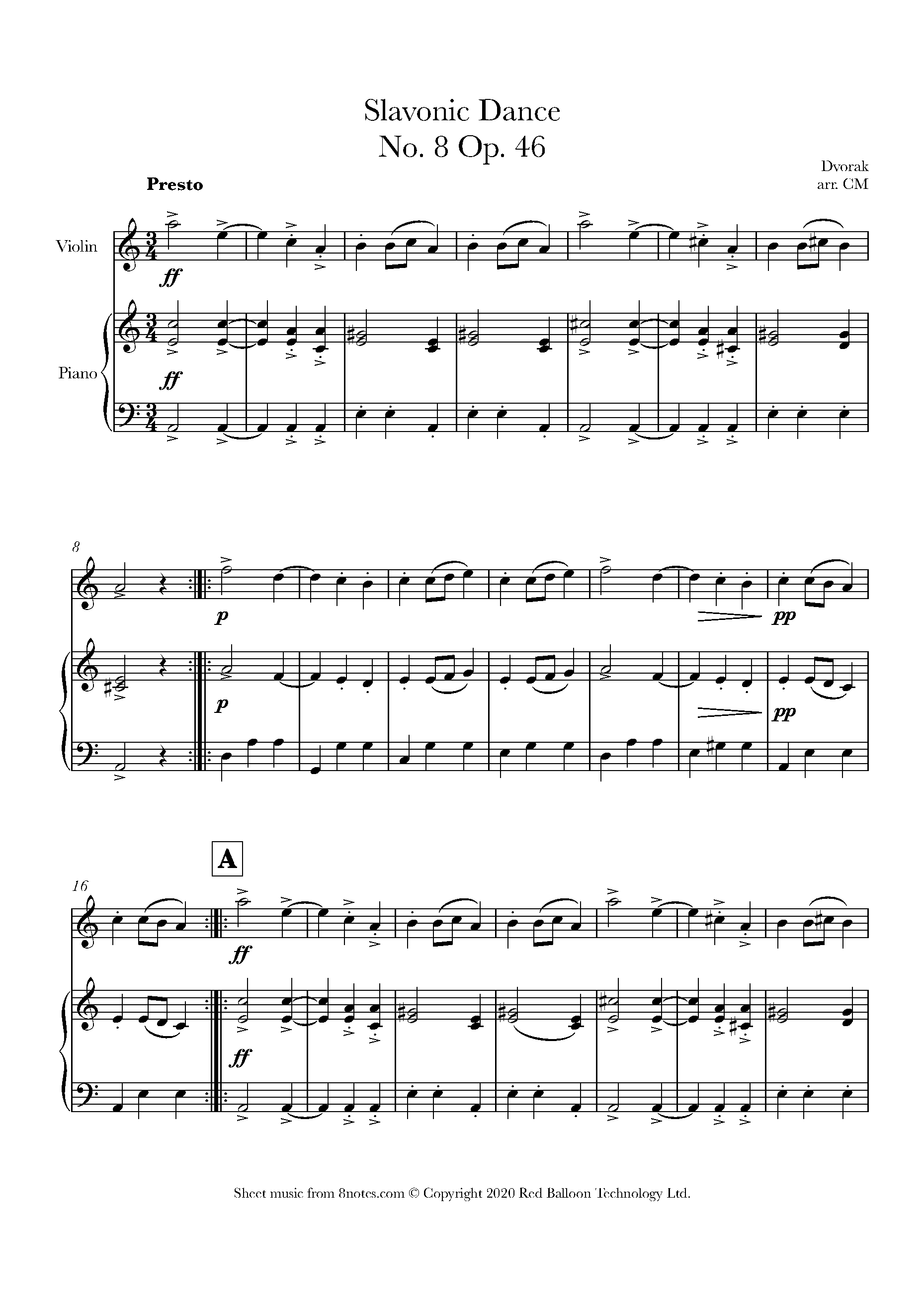 Dvorak Slavonic Dance No 8 Op 46 Sheet Music For Violin 8notes Com Dvorak Slavonic Dance No 8 Op 46 Sheet Music For Violin 8notes Com