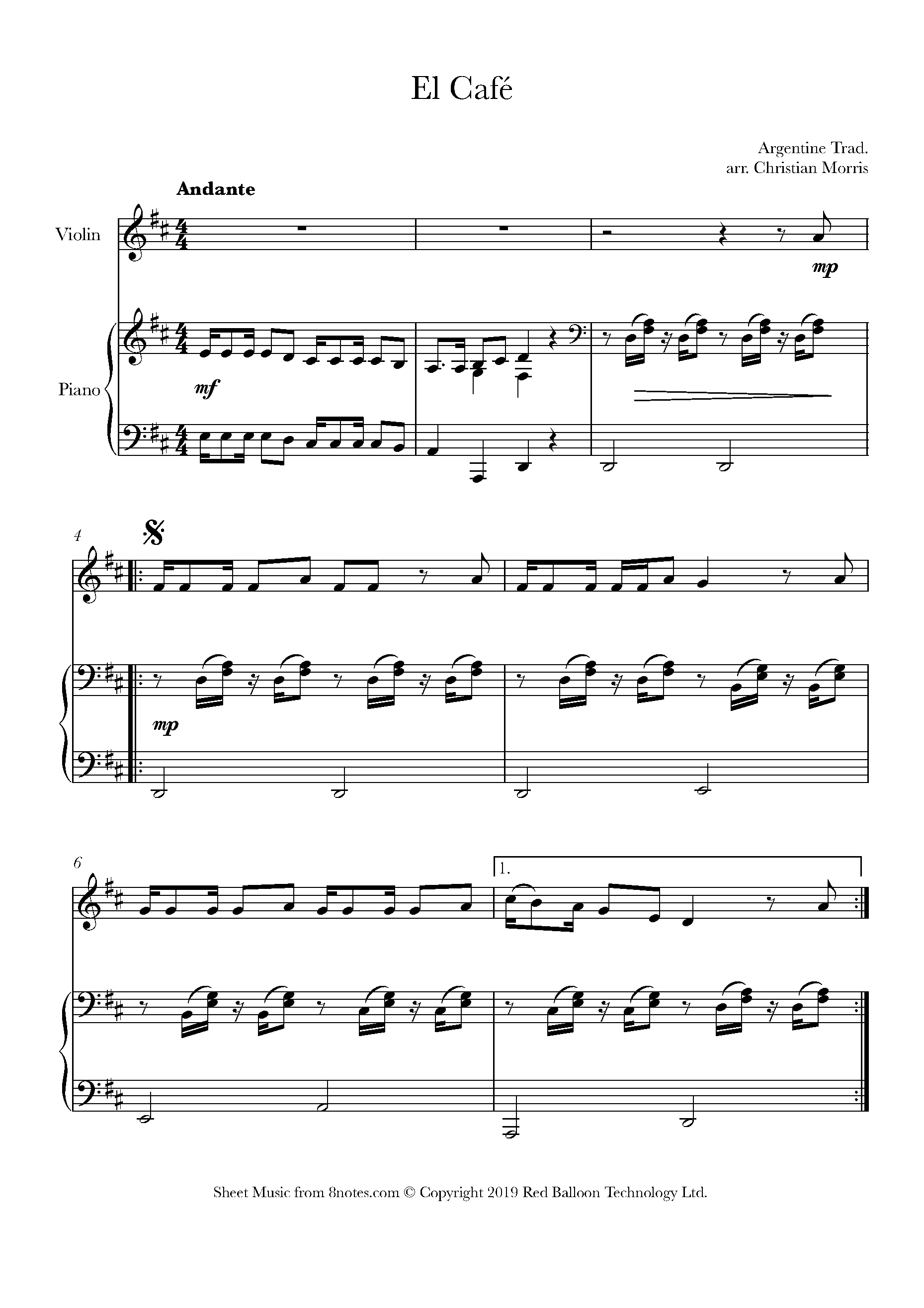 El Cafe (Argentine Trad.) Sheet music for Violin