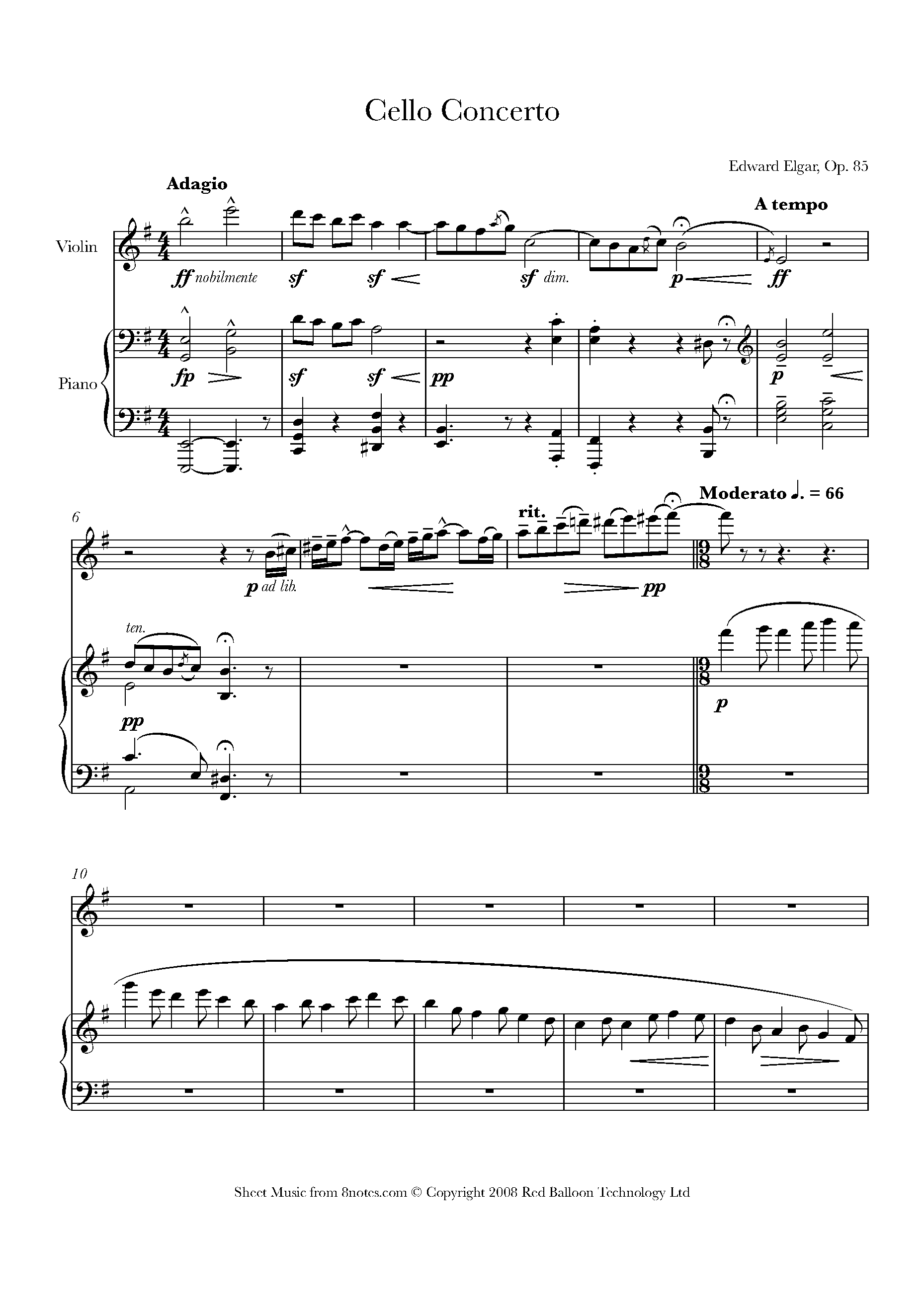 Elgar Cello Concerto 1st Movement Complete Sheet Music For Cello 8notes Com
