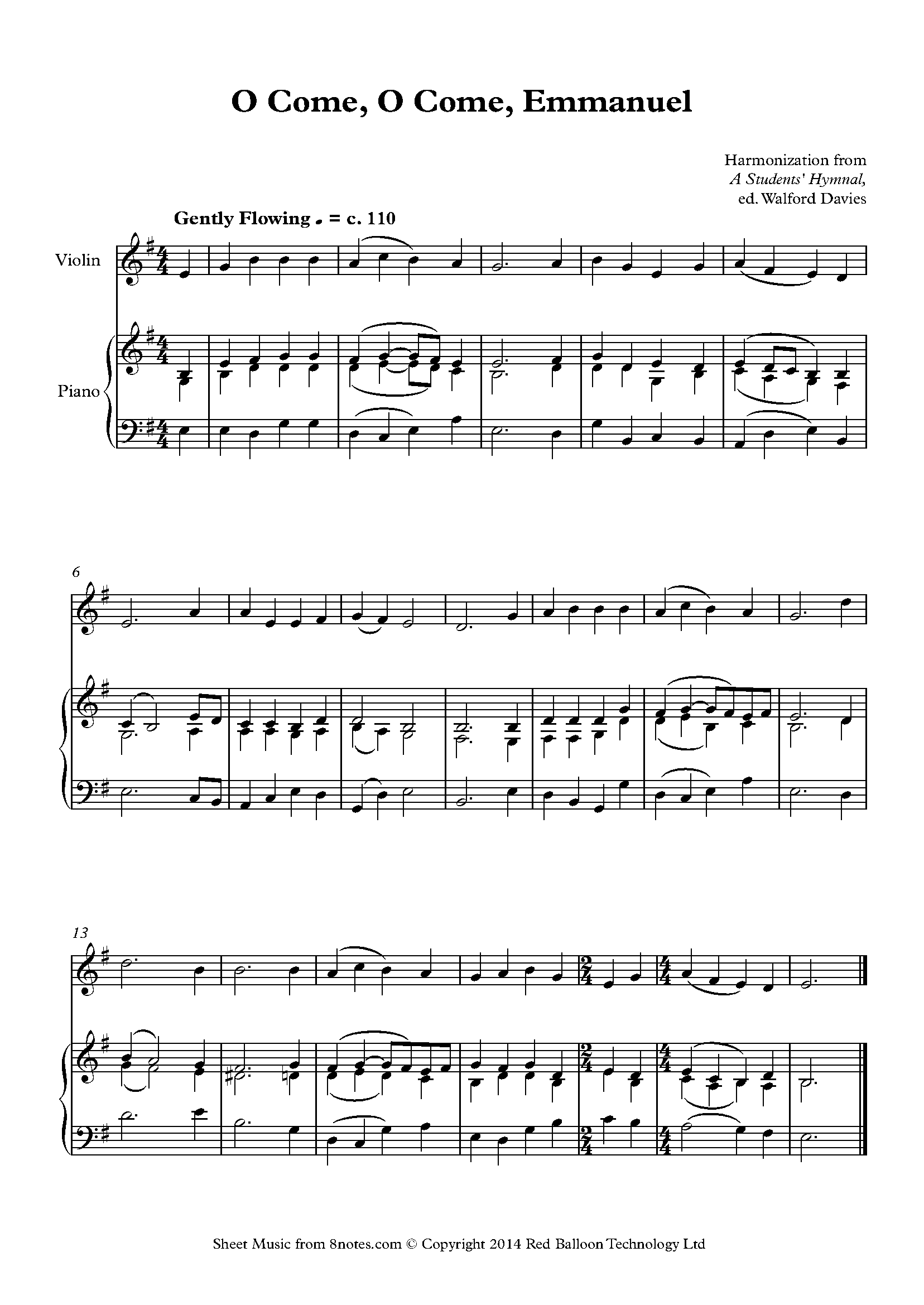 O Come O Come Emmanuel Sheet Music For Violin 8notes