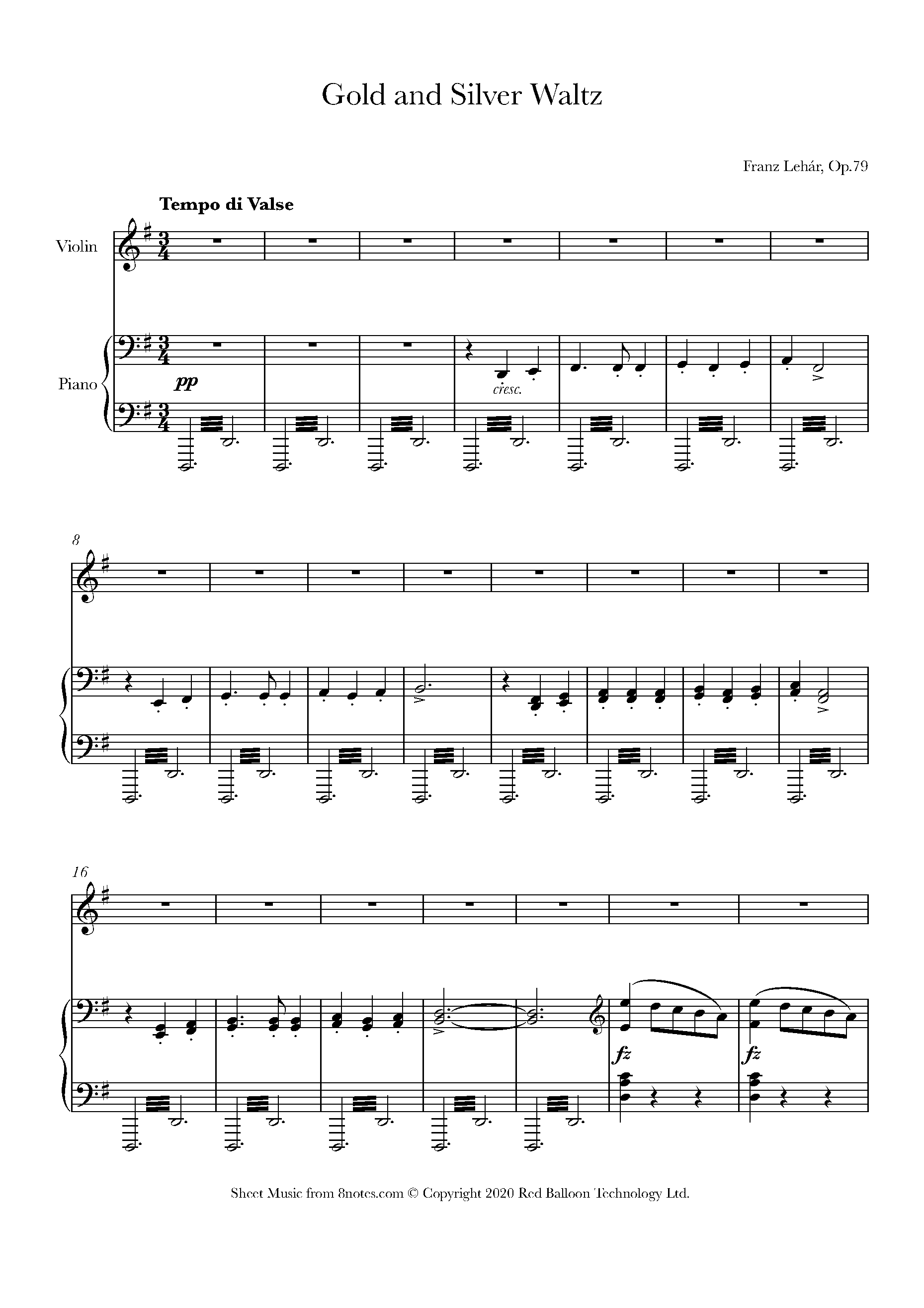 Lehár Gold and Silver (Gold und Silber) Waltz, Op.79 Sheet music for