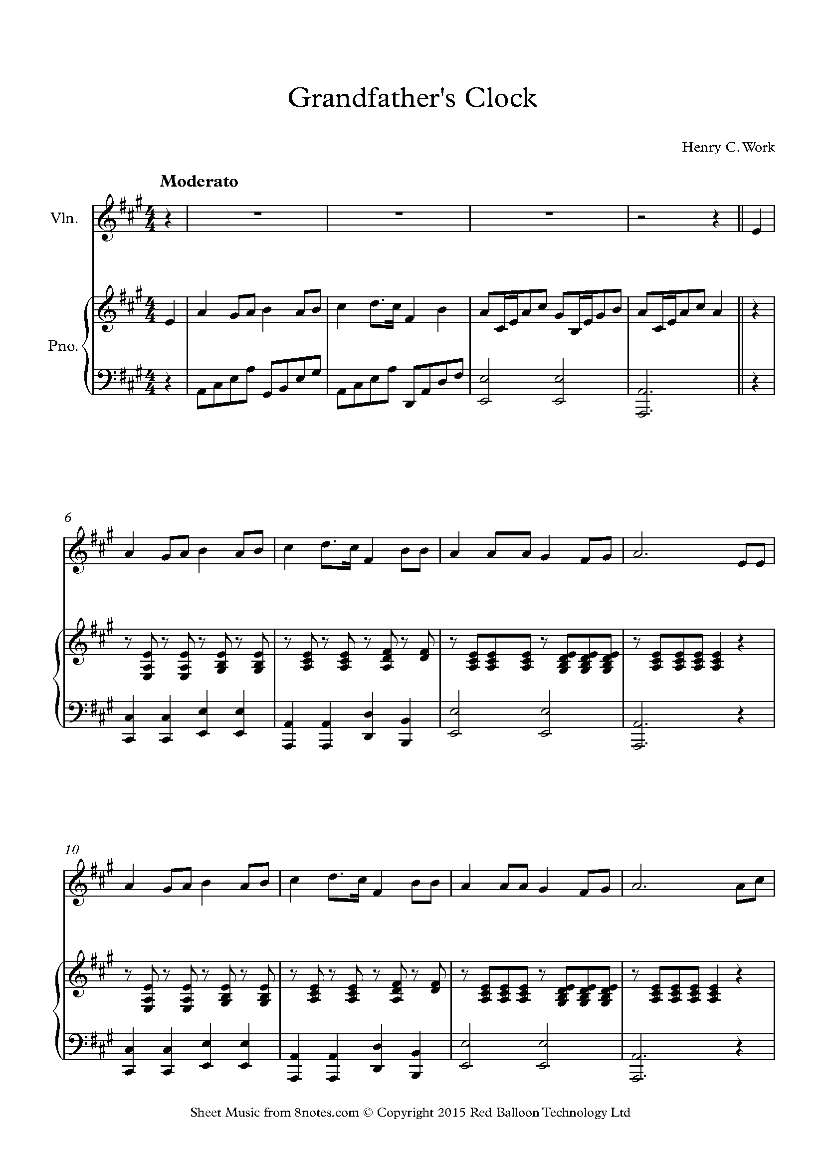 Henry C. Work My Grandfather's Clock Sheet music for Violin