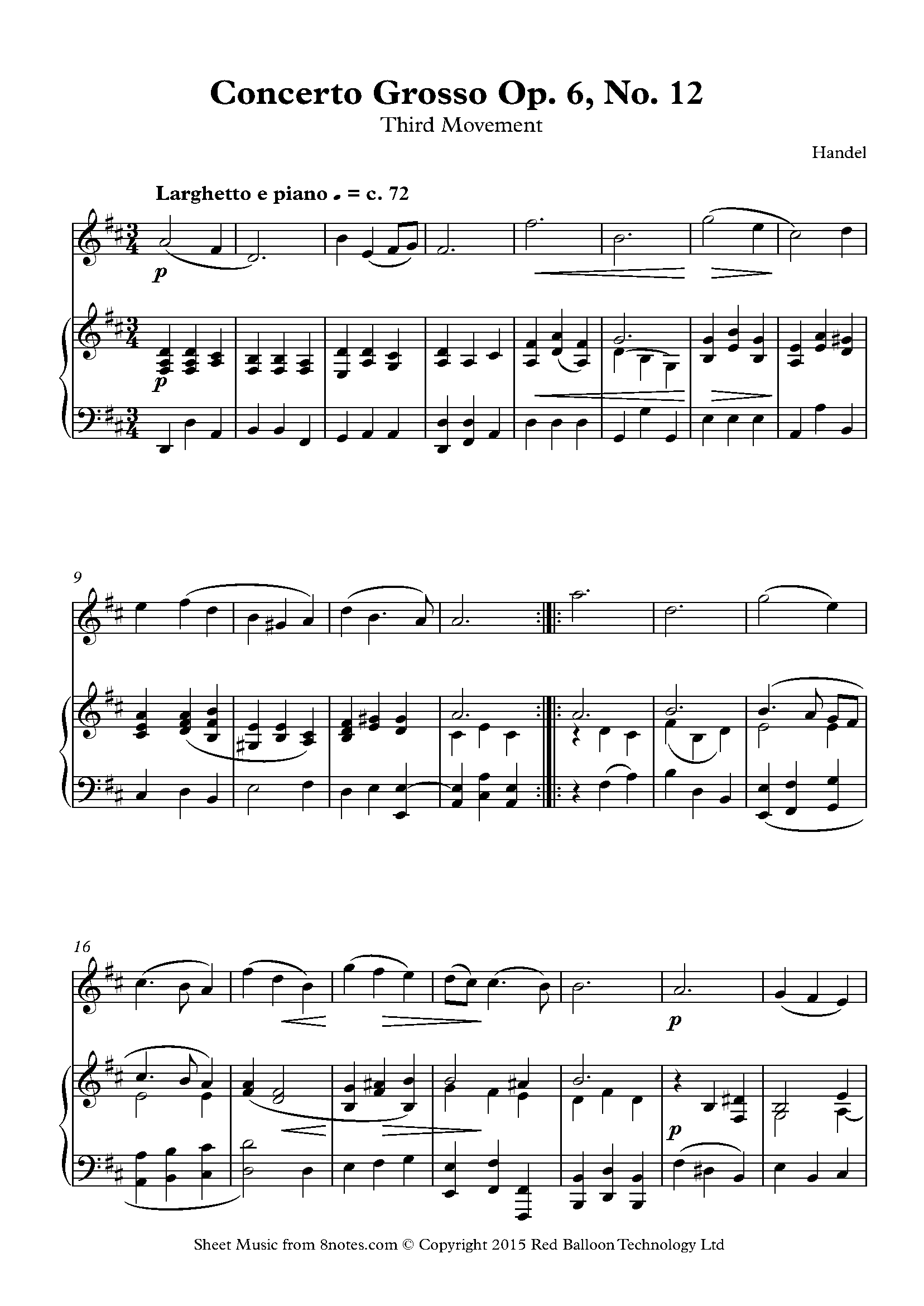 Handel Concerto Grosso Op. 6, No. 12 Sheet music for Violin