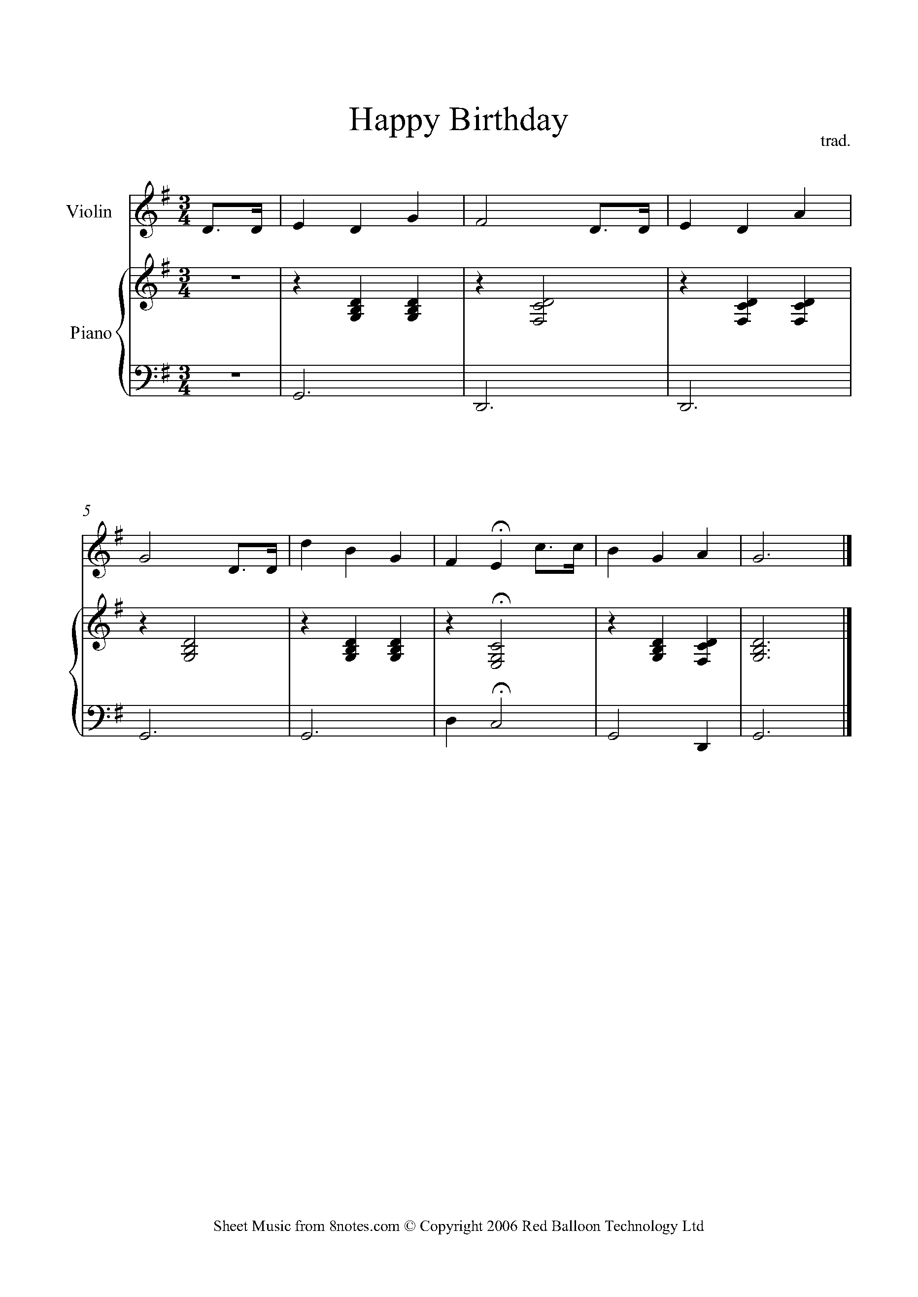 Happy Birthday to You Sheet music for Violin - 8notes.com