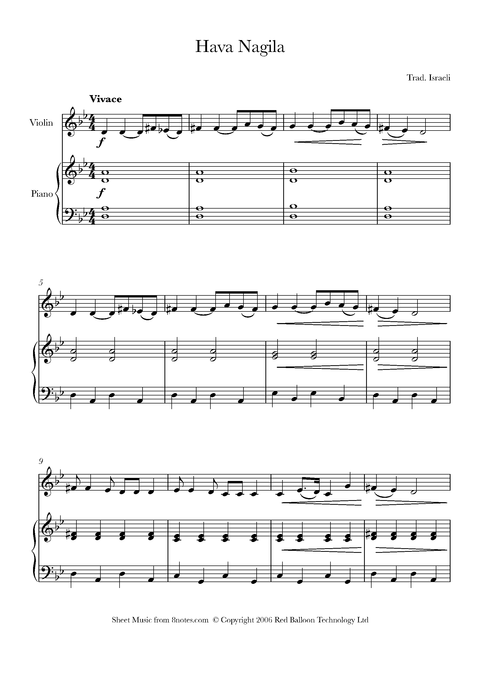 que te diviertas banda Gruñido Hava Nagila Sheet music for Violin - 8notes.com