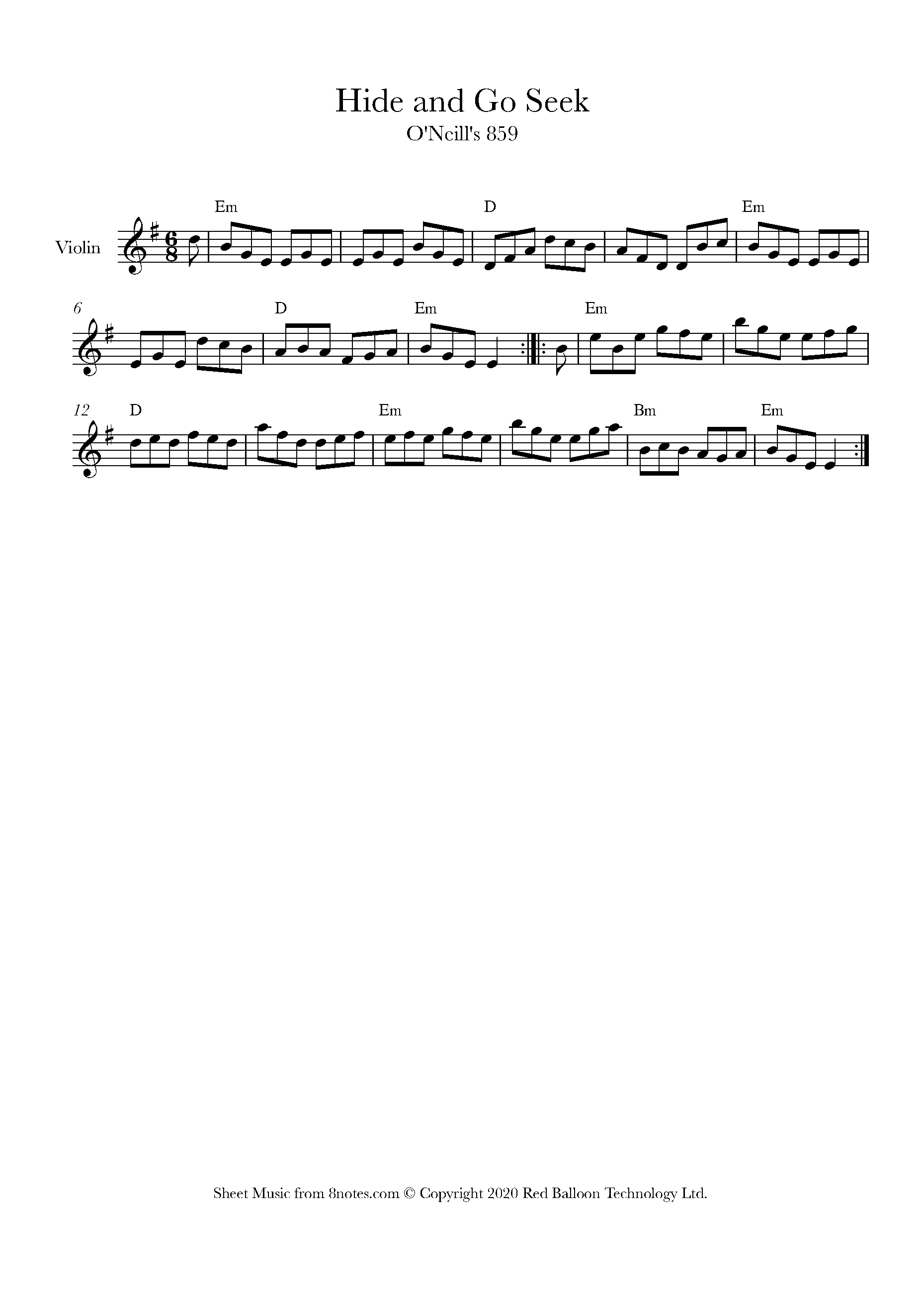 Hide and Go Seek (Irish Trad) Sheet music for Violin - 8notes.com