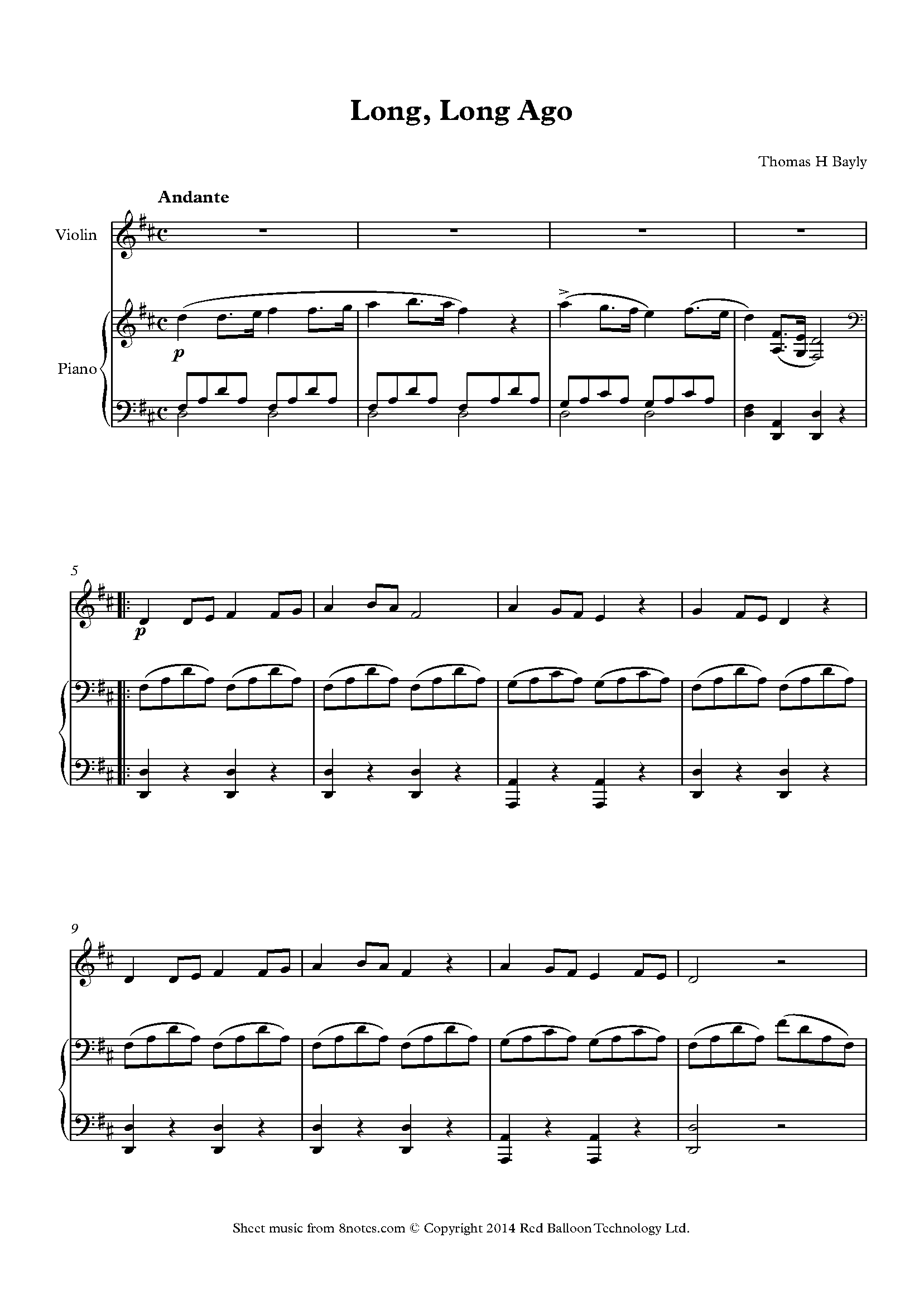 Long, Long Ago Sheet music for Violin