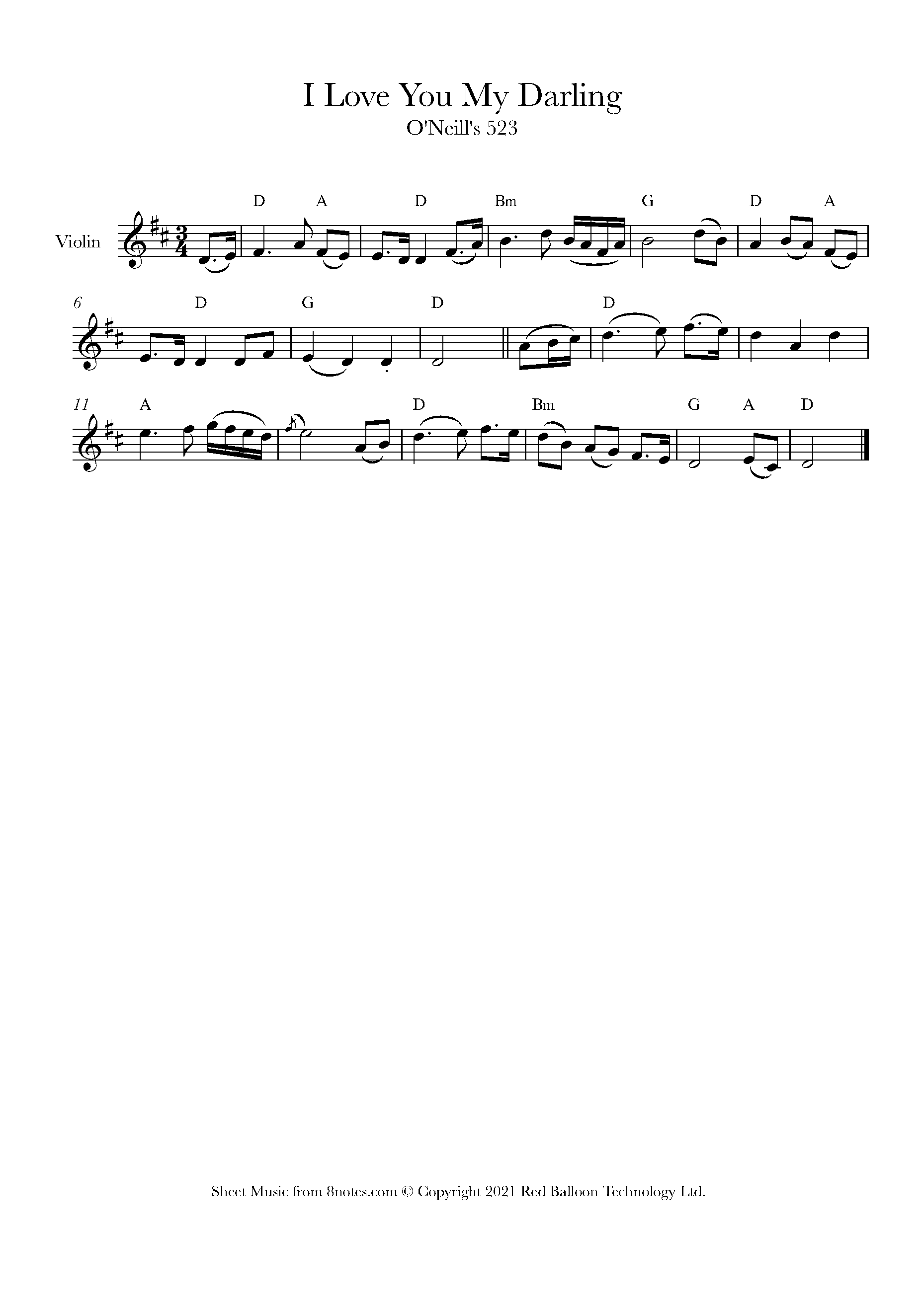 I Love You My Darling Irish Trad Sheet Music For Violin 8notes Com