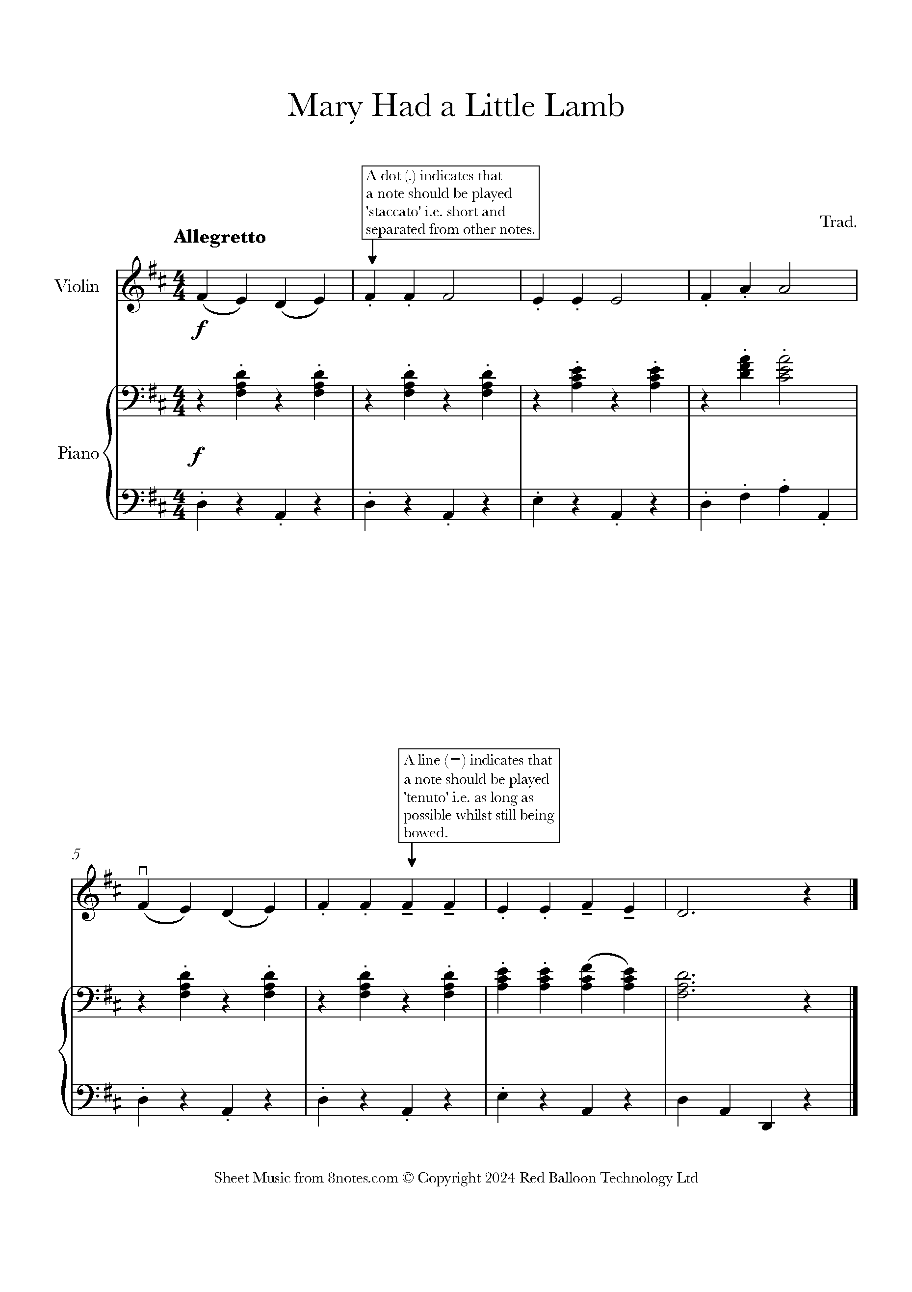 Mary Had A Little Lamb Sheet Music For Violin 8notes