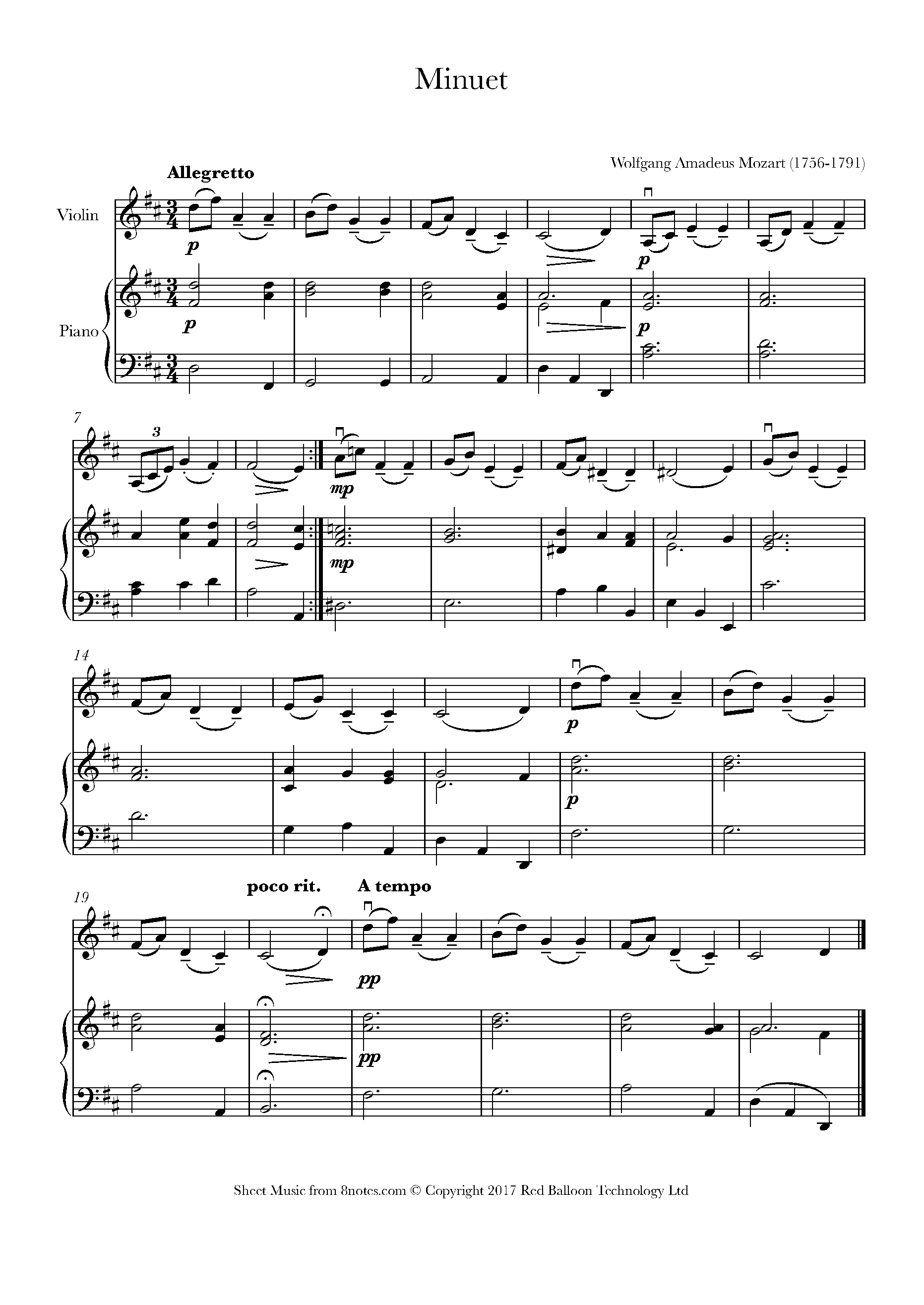 Mozart Minuet Sheet music for Violin