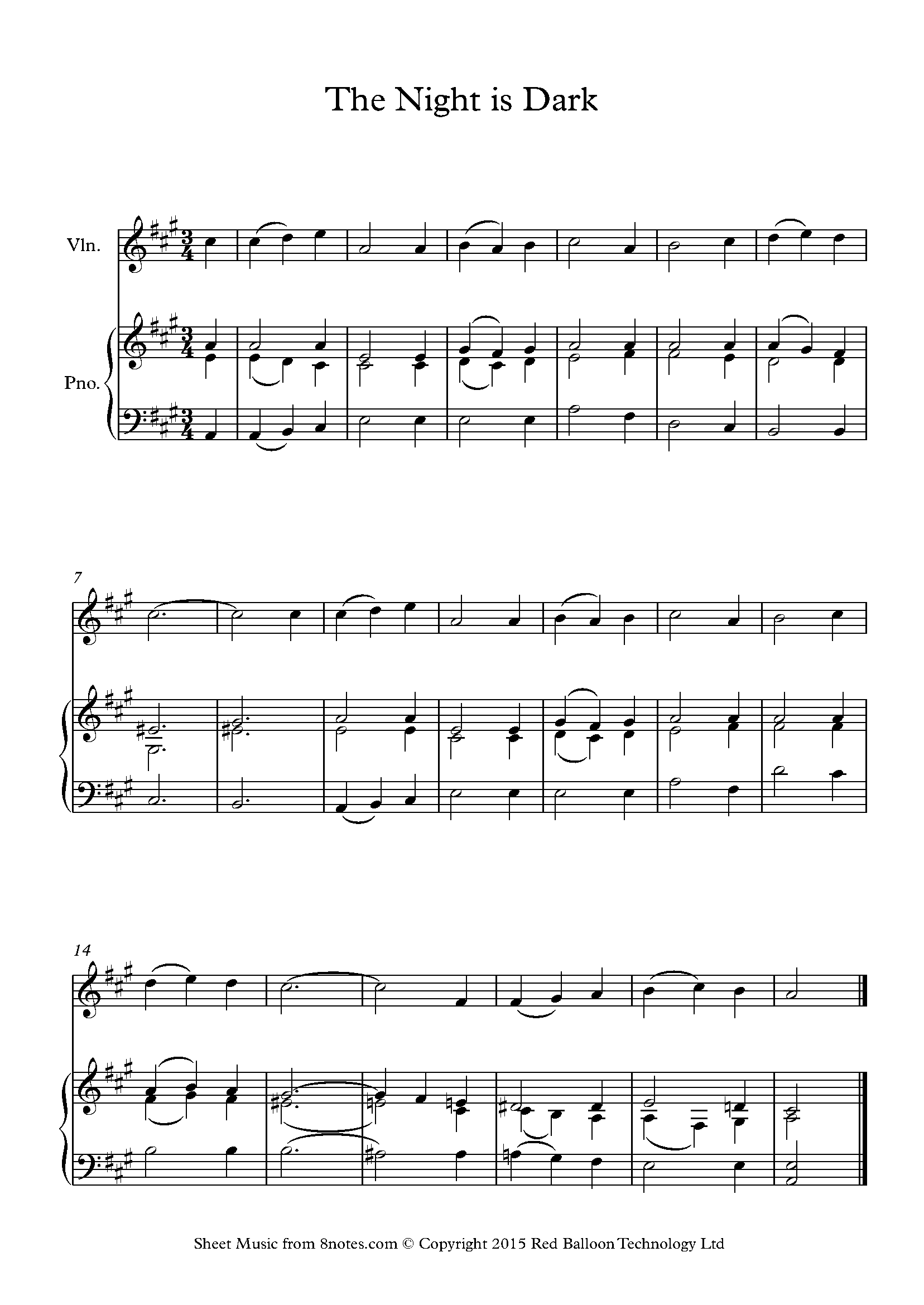 The Night is Dark for Violin Free Sheet music for Violin 8notes