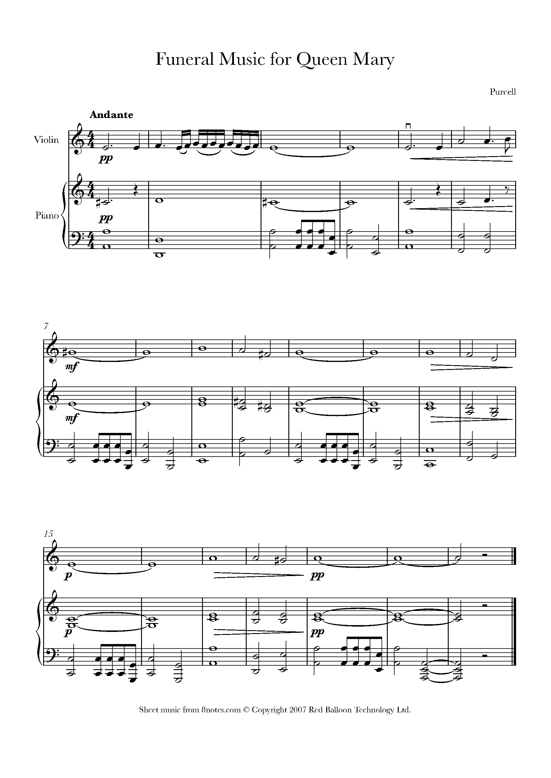 Purcell Funeral Music for Queen Mary Intro Sheet music for Violin