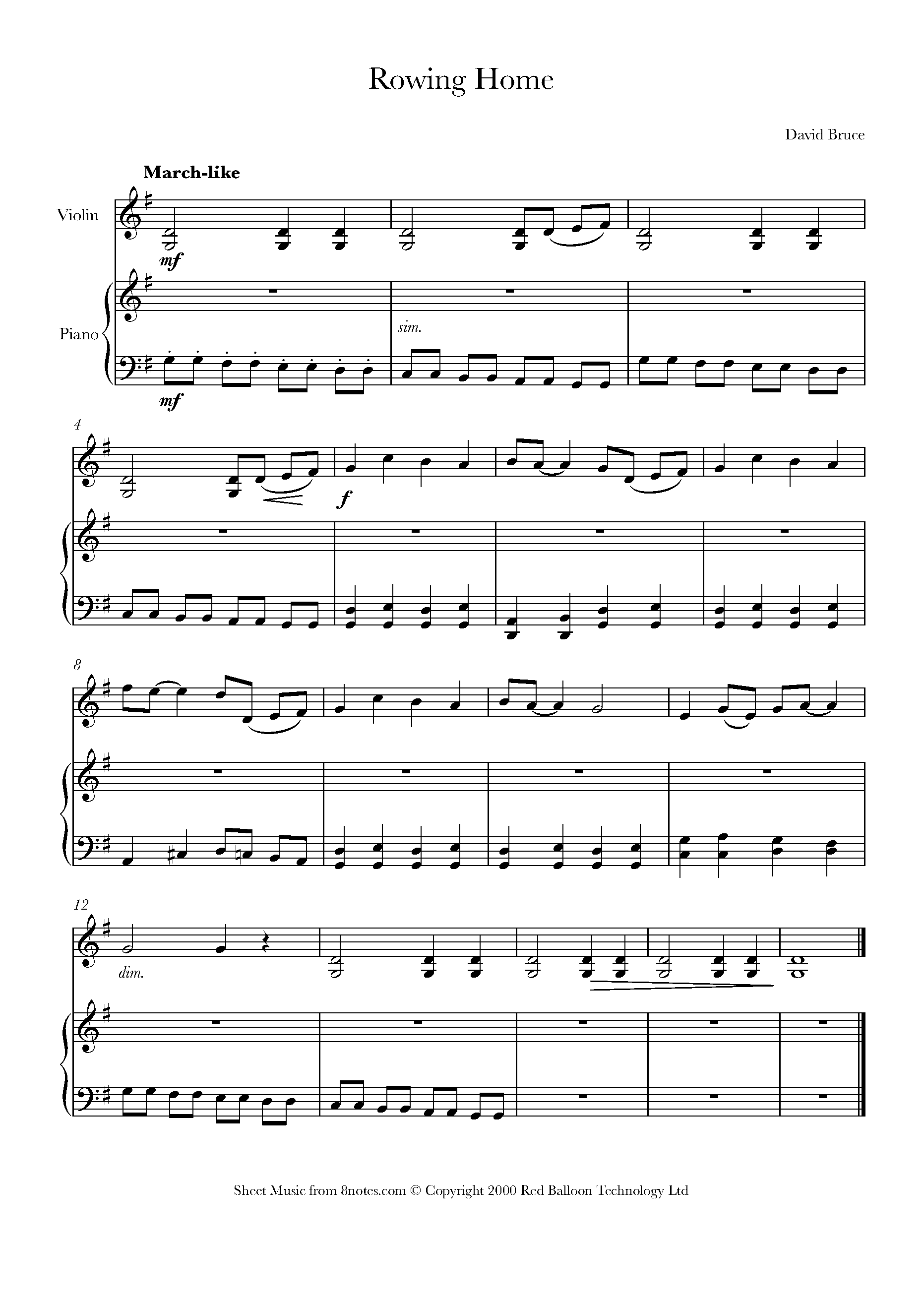 David Bruce Rowing Home Sheet music for Violin