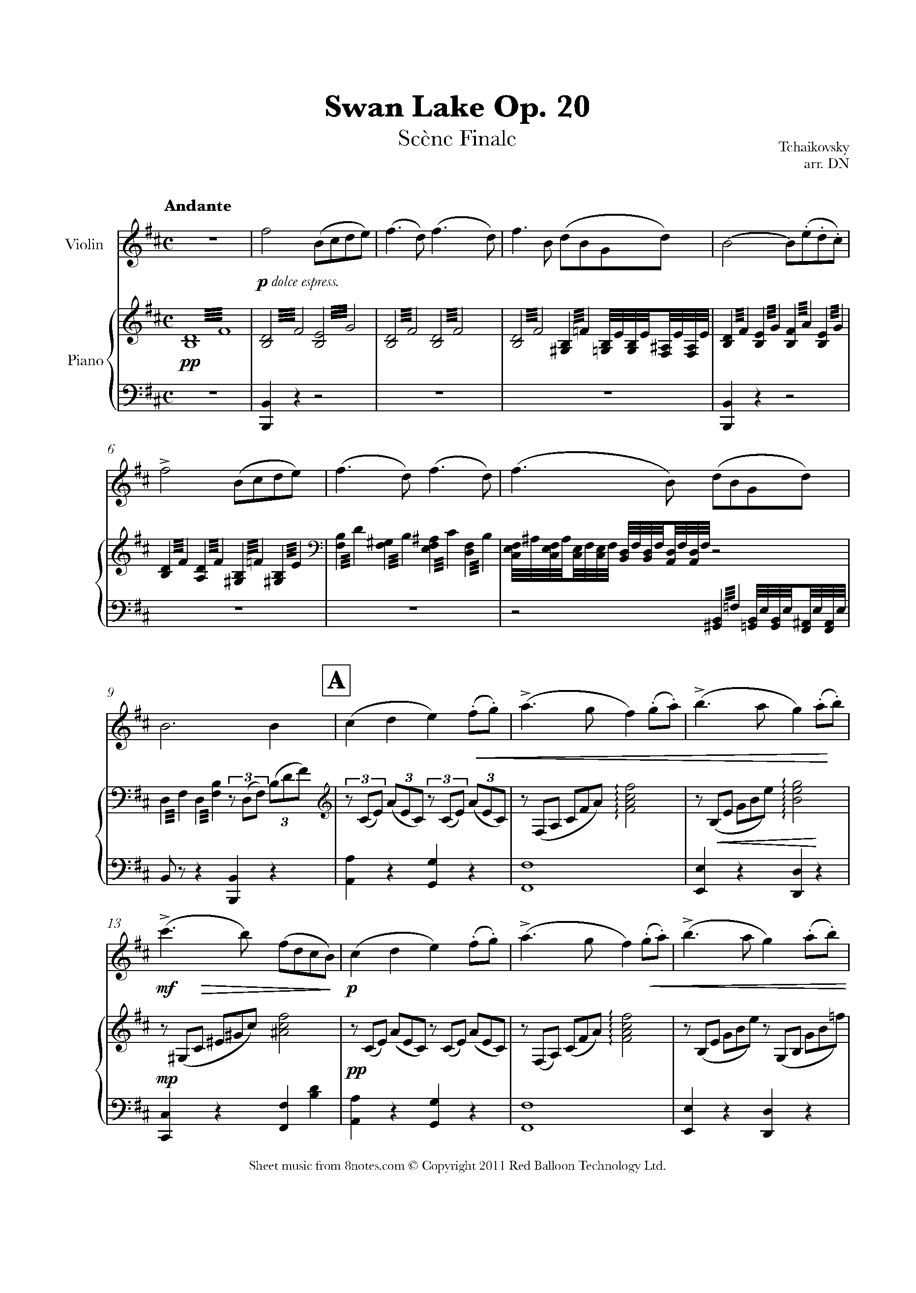 Tchaikovsky - Theme Swan Lake Op.20 Finale) Sheet music Violin - 8notes.com
