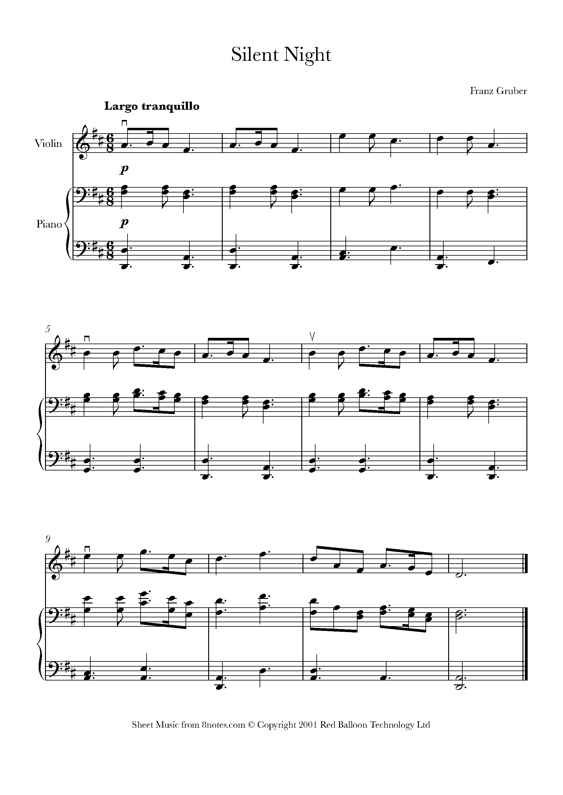 Silent Night Sheet Music For Violin 8notes