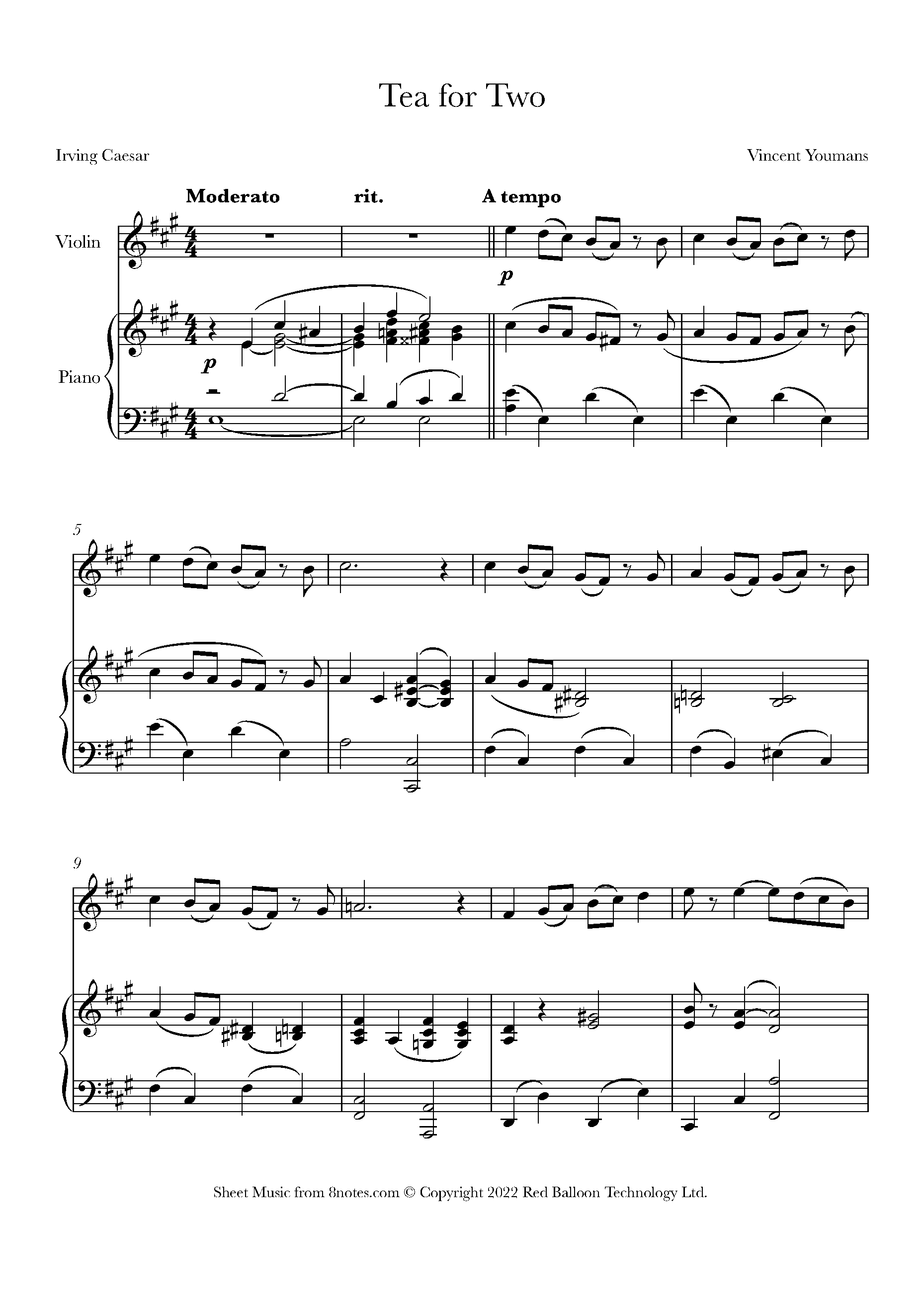 Vincent Youmans Tea for Two Sheet music for Violin