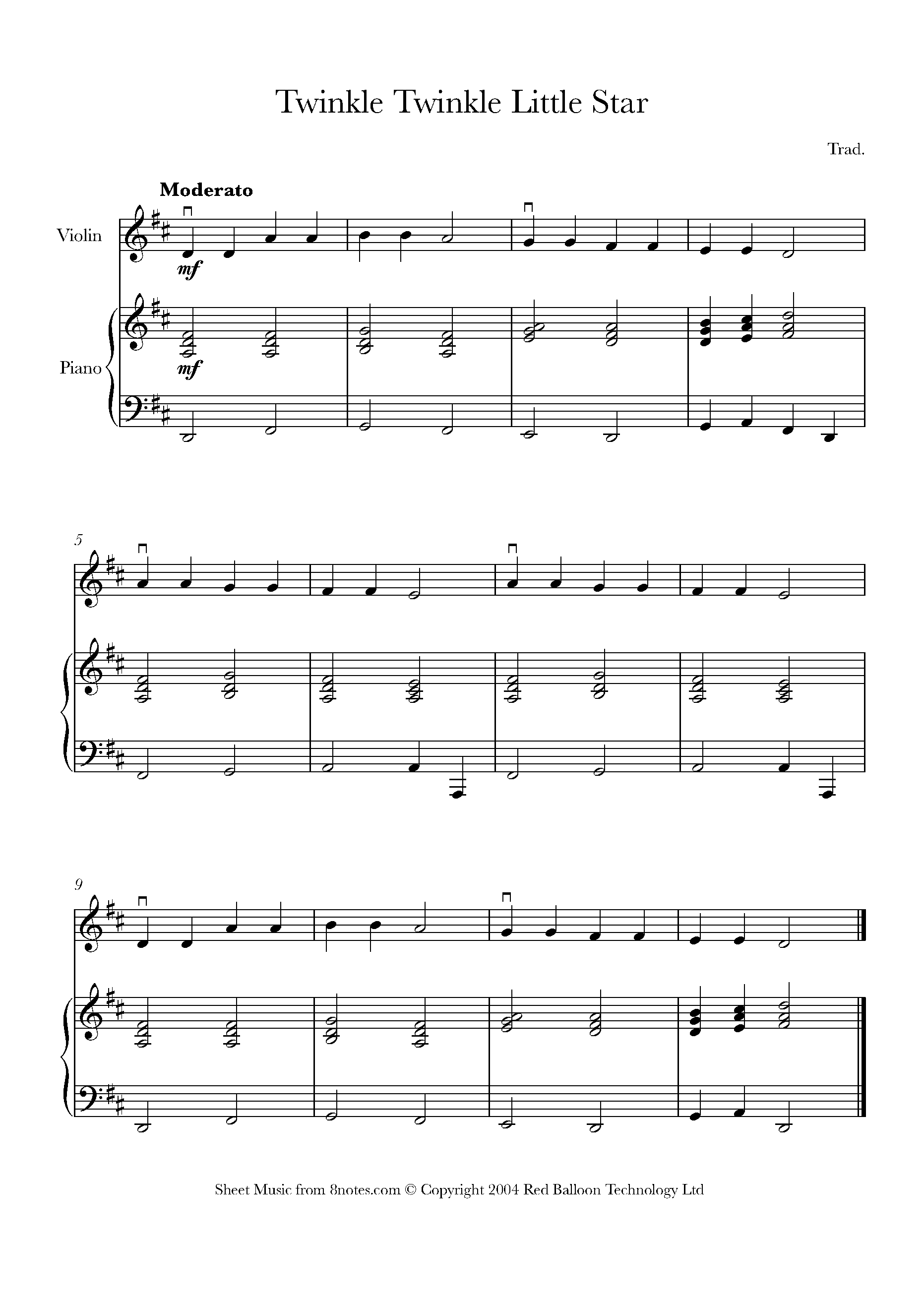 Twinkle Twinkle Little Star Sheet music for Violin - 8notes.com