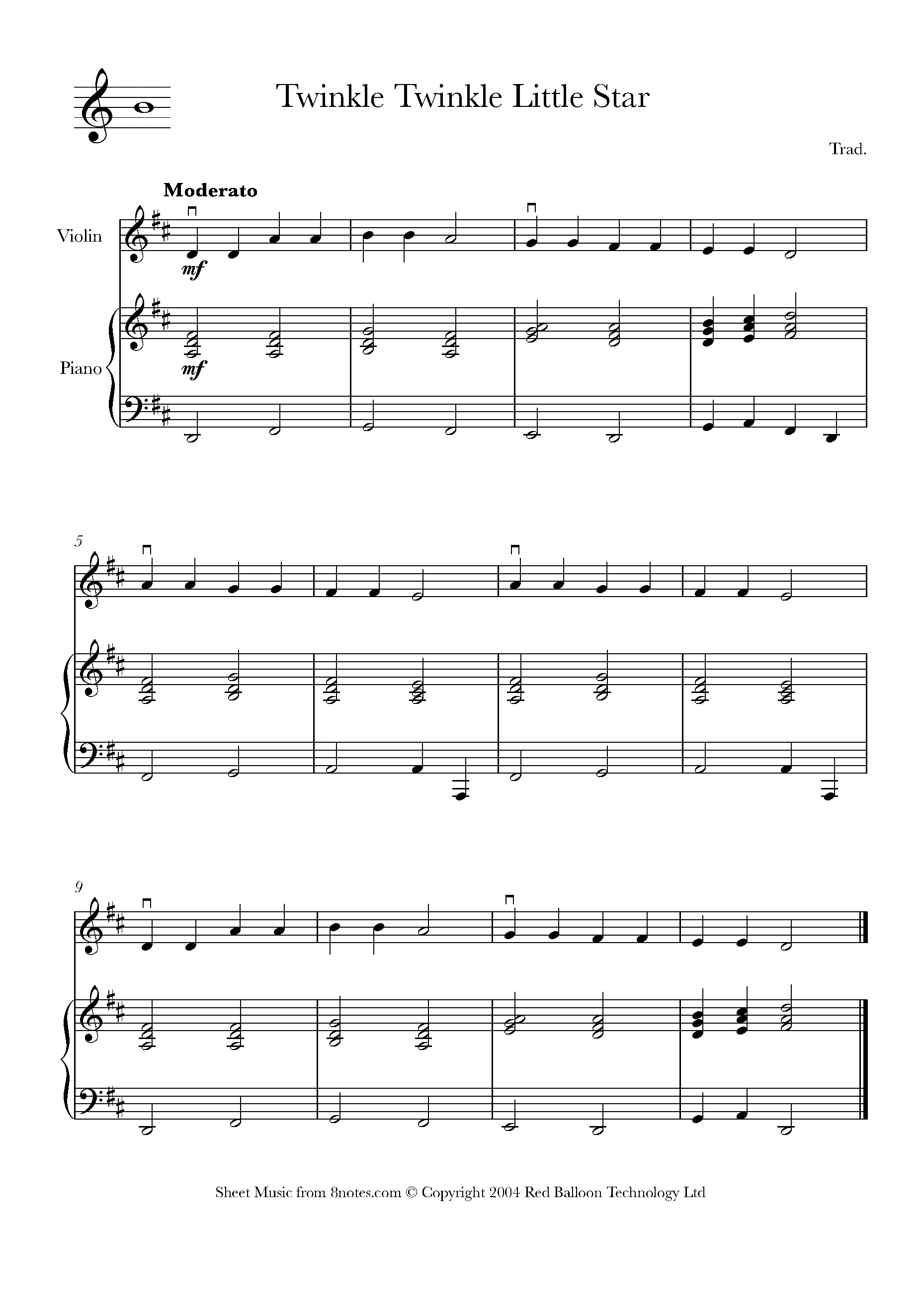 Twinkle Little Star Piano Sheet Music