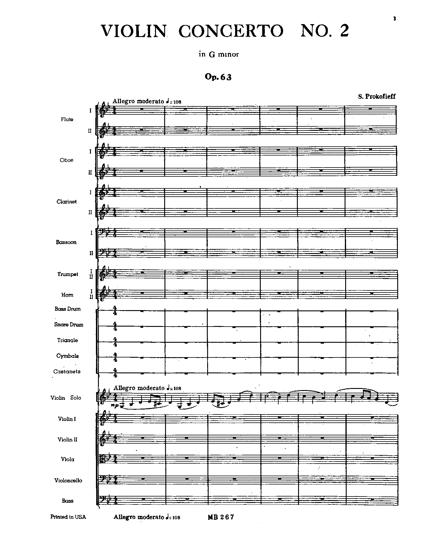Violin Concerto No.2, Op.63 by Sergei Prokofiev Sheet Music arranged by 8notes.com for Violin and Ensemble - 1 of 85 pages