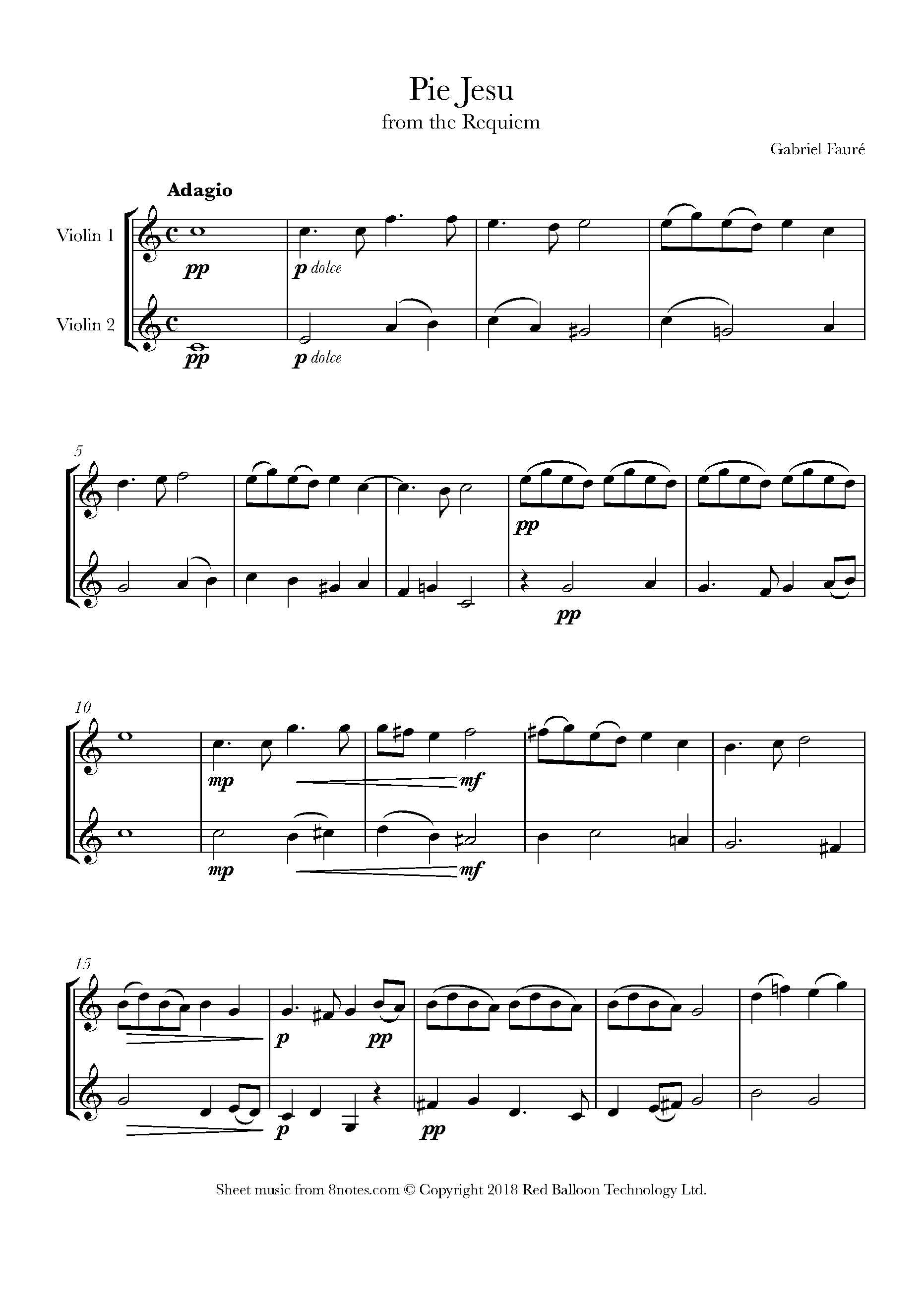 ﻿Fauré Pie Jesu Sheet music for Violin Duet