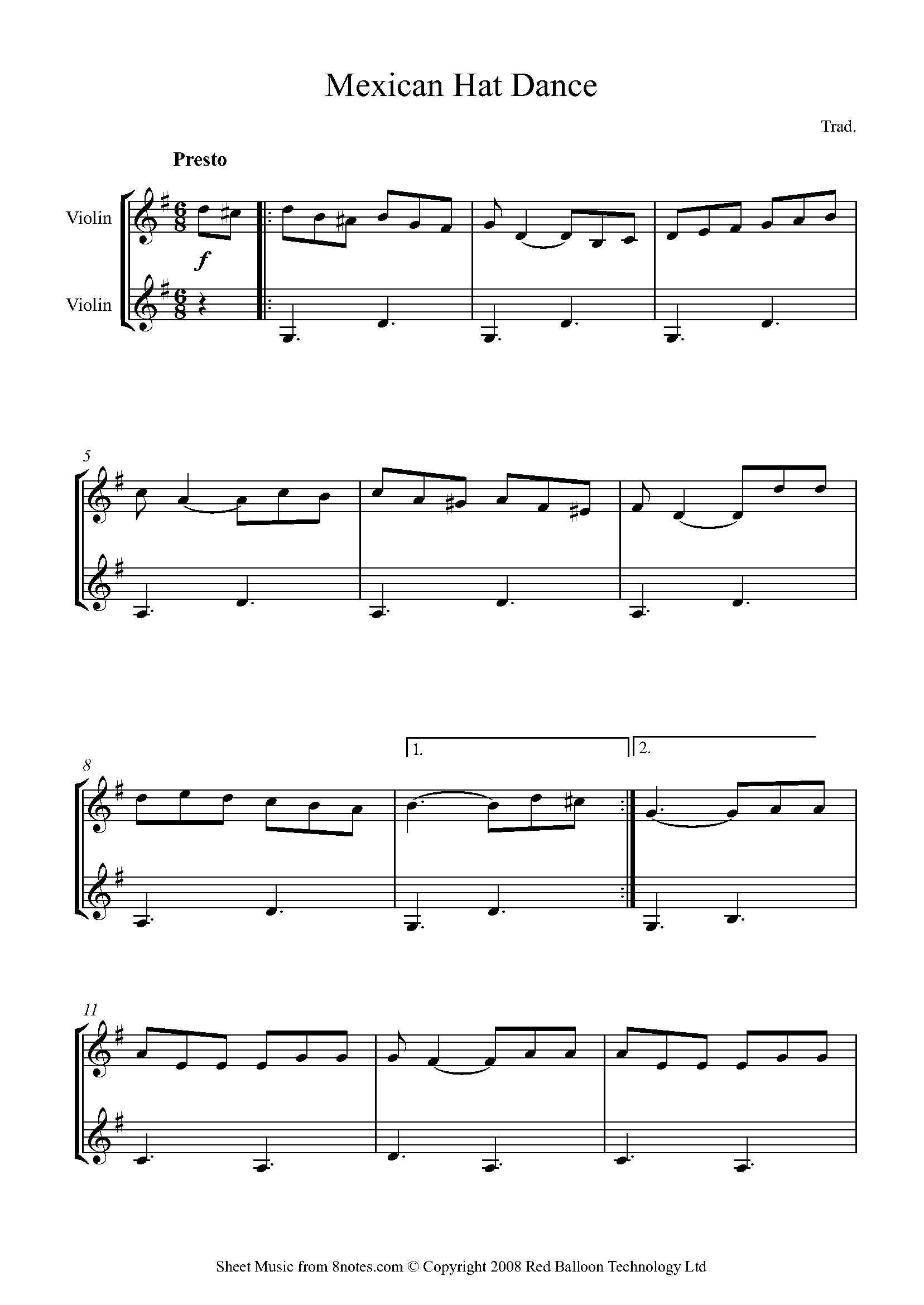 Mexican Hat Dance (Mexico) Sheet music for Violin Duet