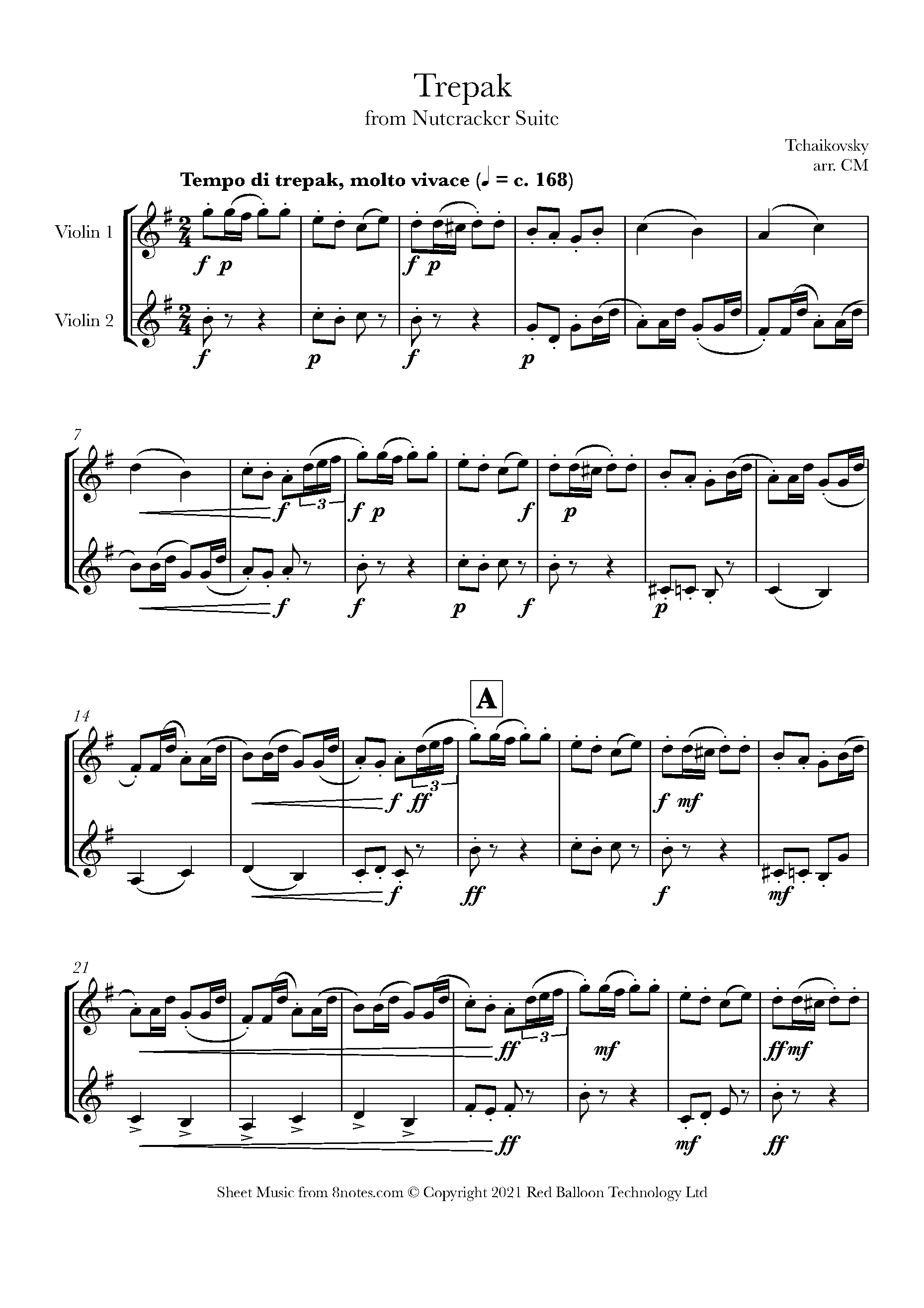 Tchaikovsky Trepak from Nutcracker Suite, Op. 71a IV. Sheet music for