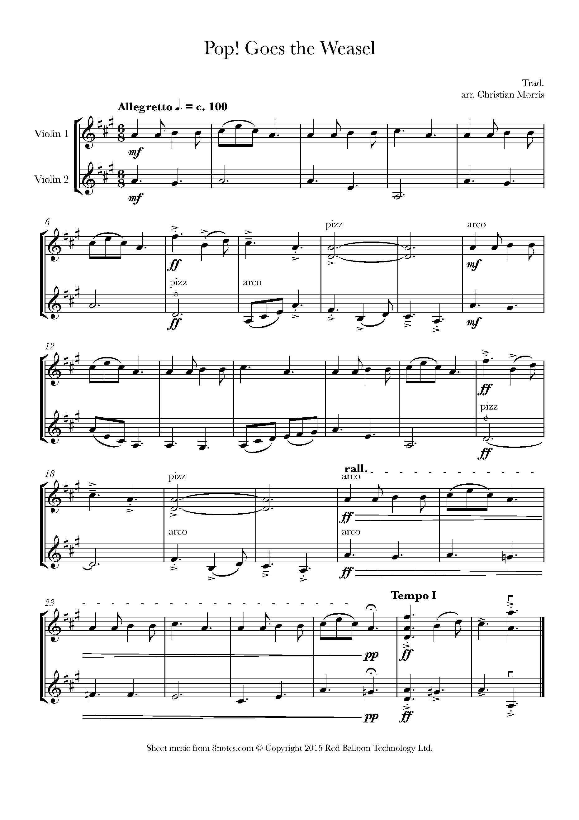 Pop Goes the Weasel Sheet music for Violin Duet - 8notes.com