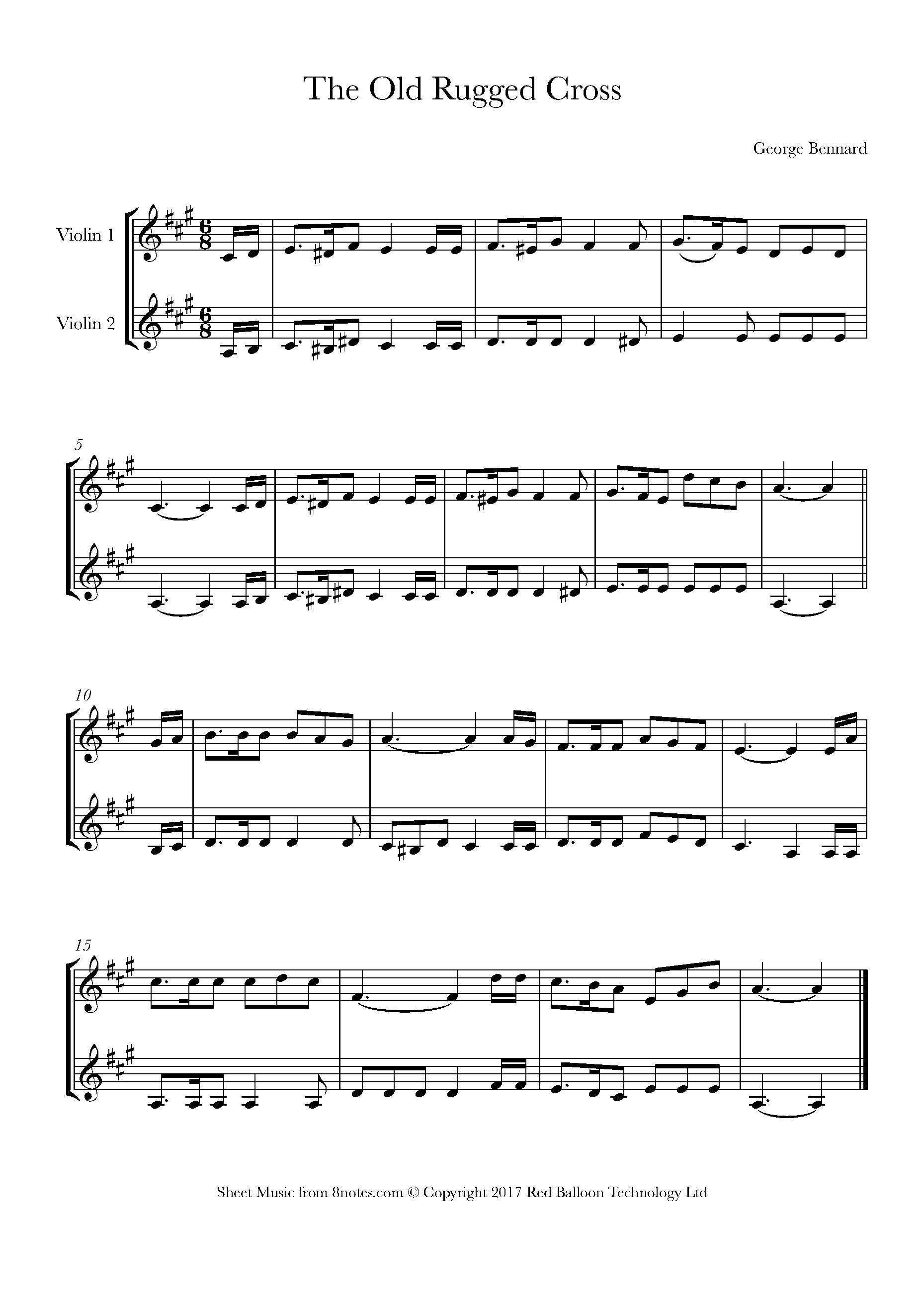 Bennard, George - The Old Rugged Cross for Violin Duet - Free Sheet music for Violin Duet | 8notes.com bennard-george-the-old-rugged-cross-for-violin-duet-free-sheet-music-for-violin-duet-8notes-com