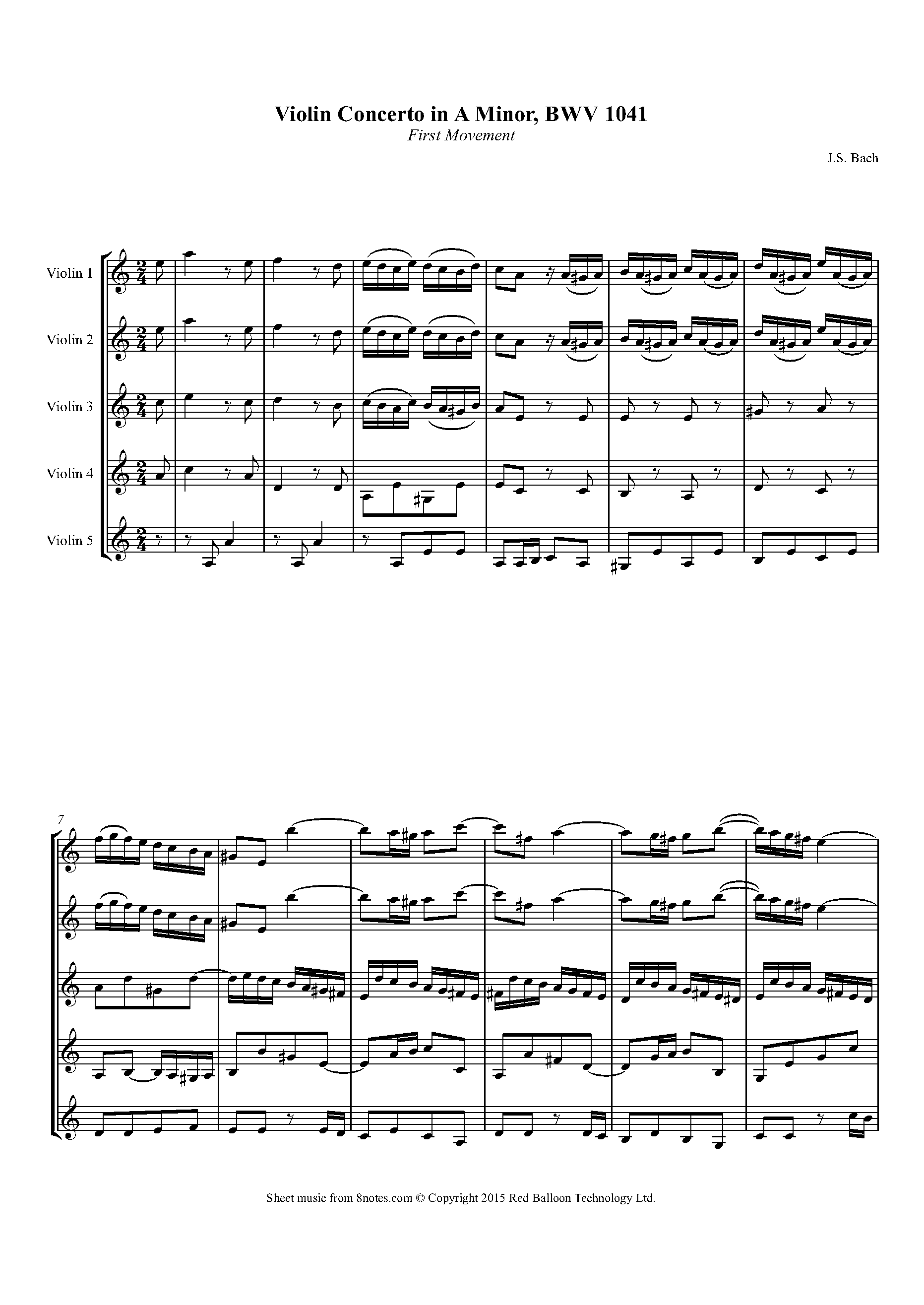 Bach - Violin Concerto In A Minor, Bwv 1041 1St Mvt Sheet Music For Violin Ensemble - 8Notes.com