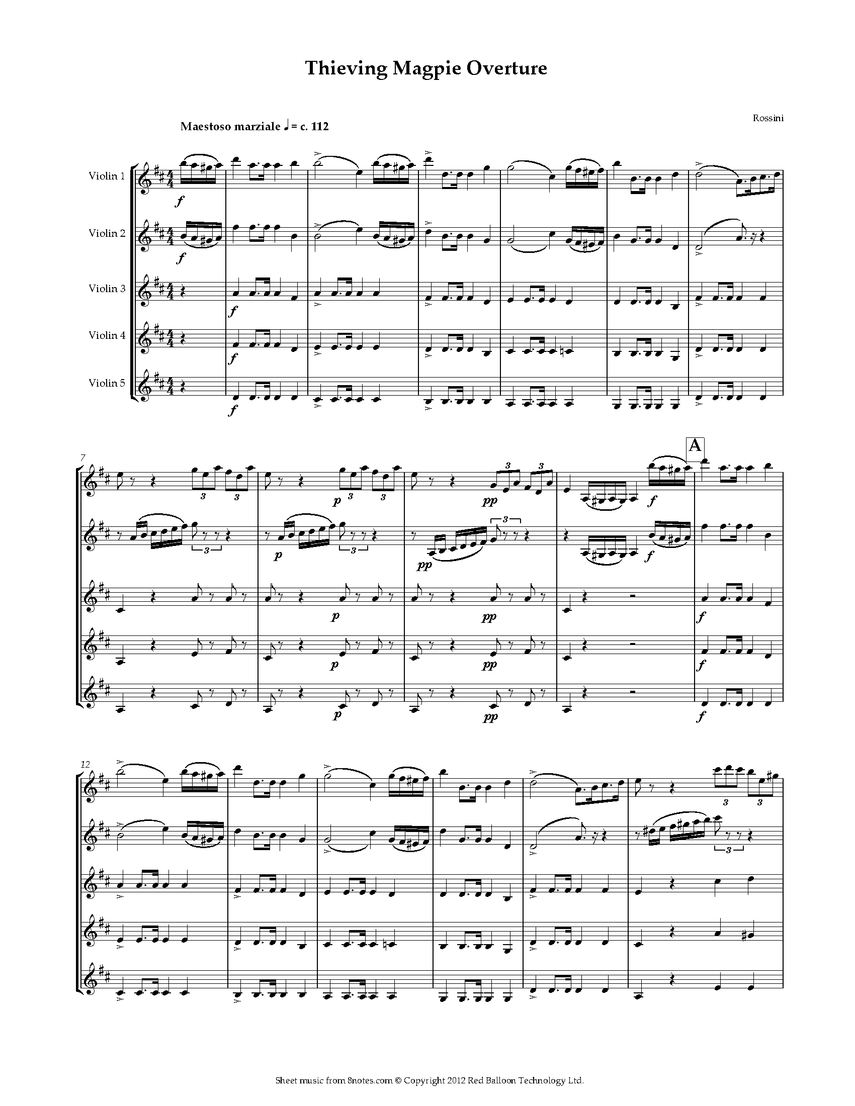 Rossini Thieving Magpie Overture Sheet music for Violin Ensemble