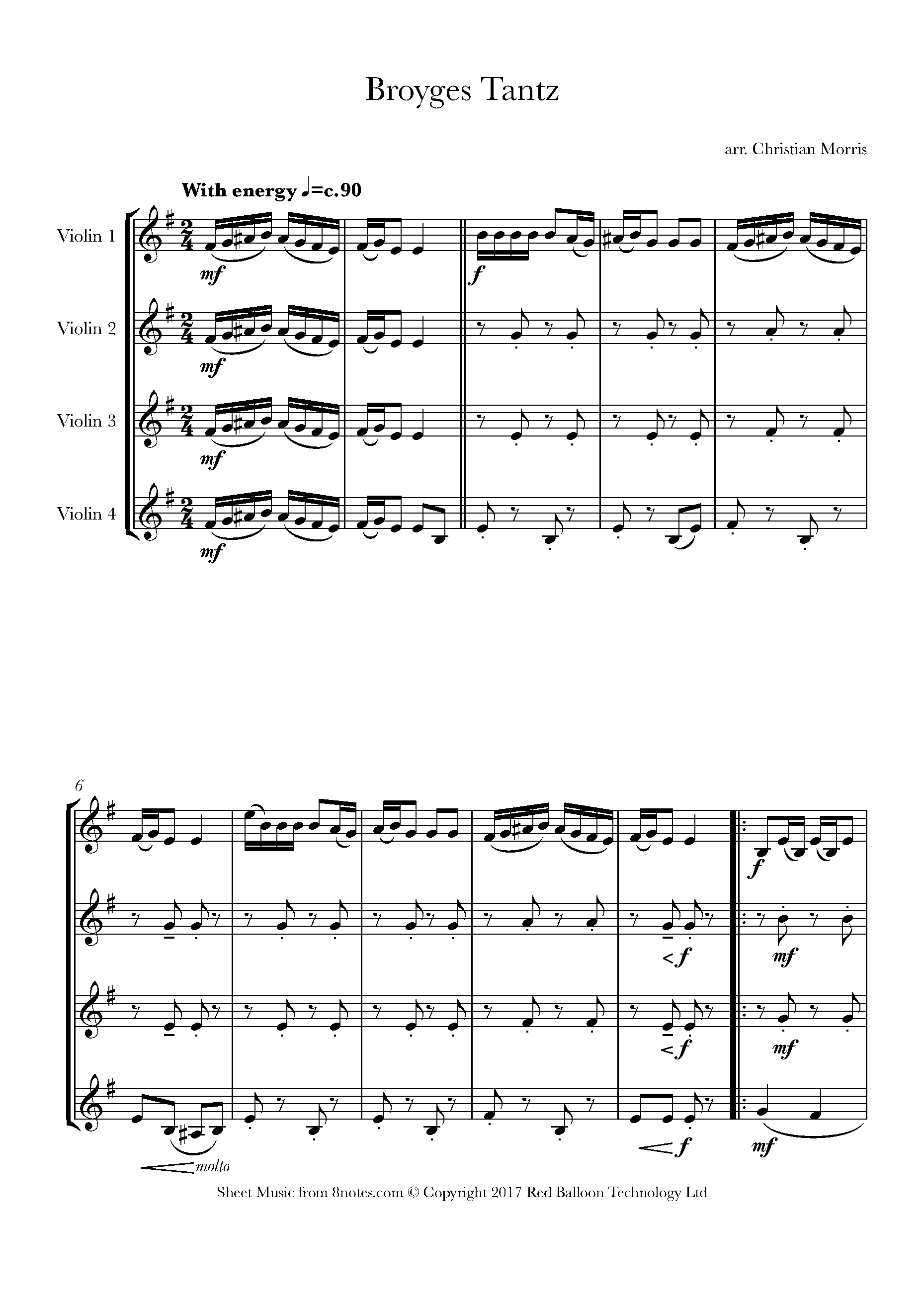 Broyges Tantz (Klezmer) Sheet music for Violin Quartet
