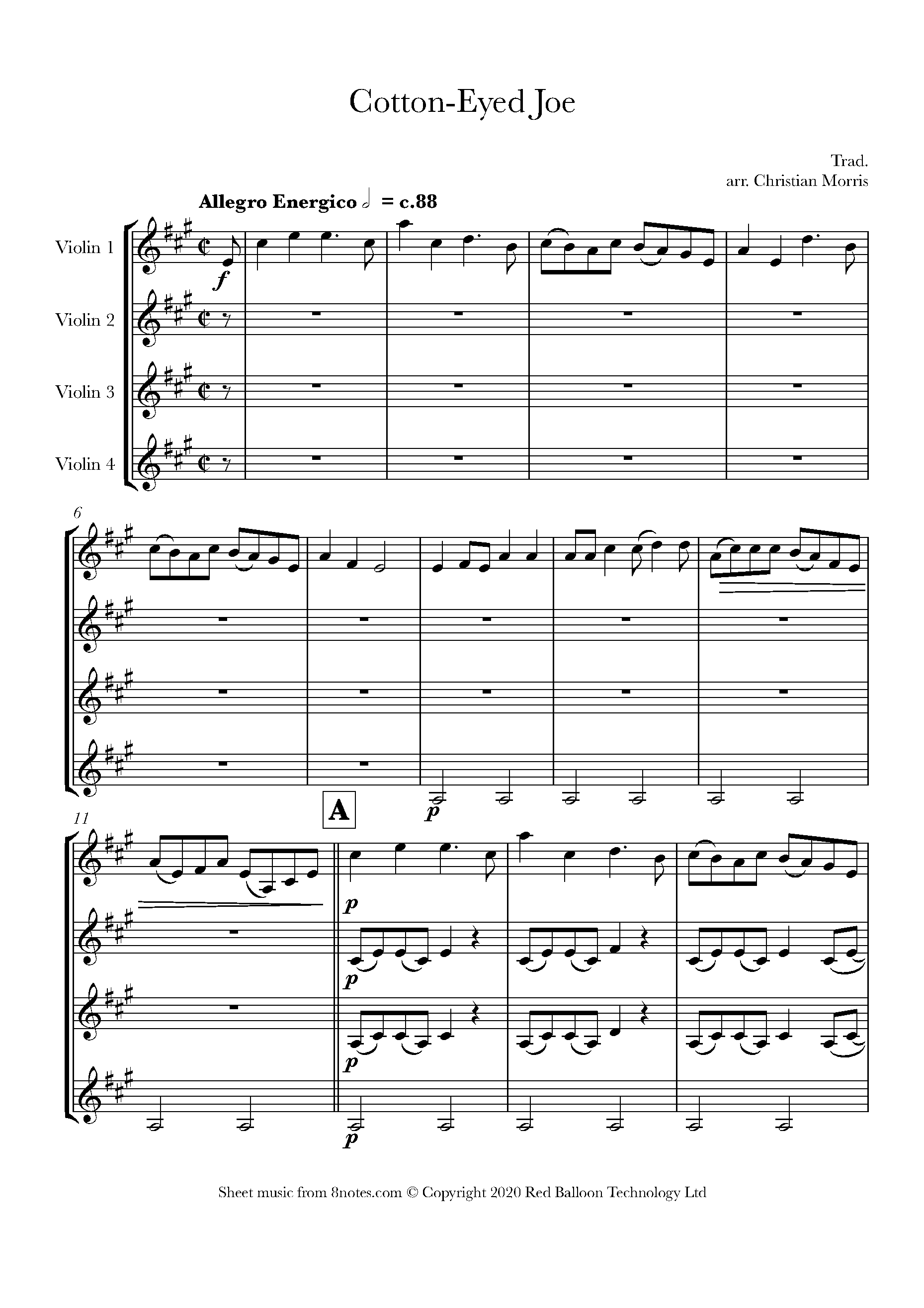 CottonEyed Joe Sheet music for Violin Quartet