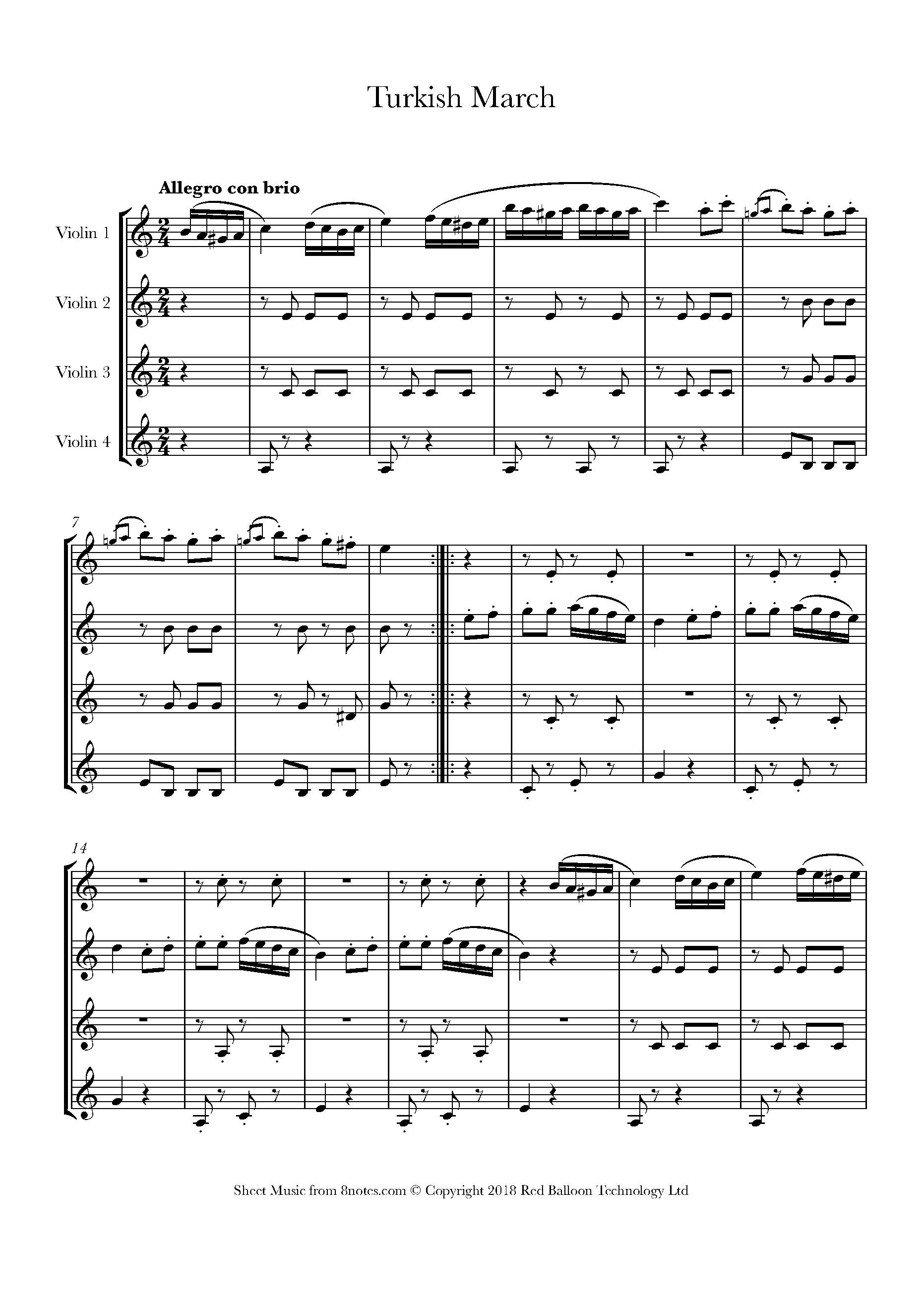 Mozart Rondo Alla Turca (Turkish March) Sheet music for Violin