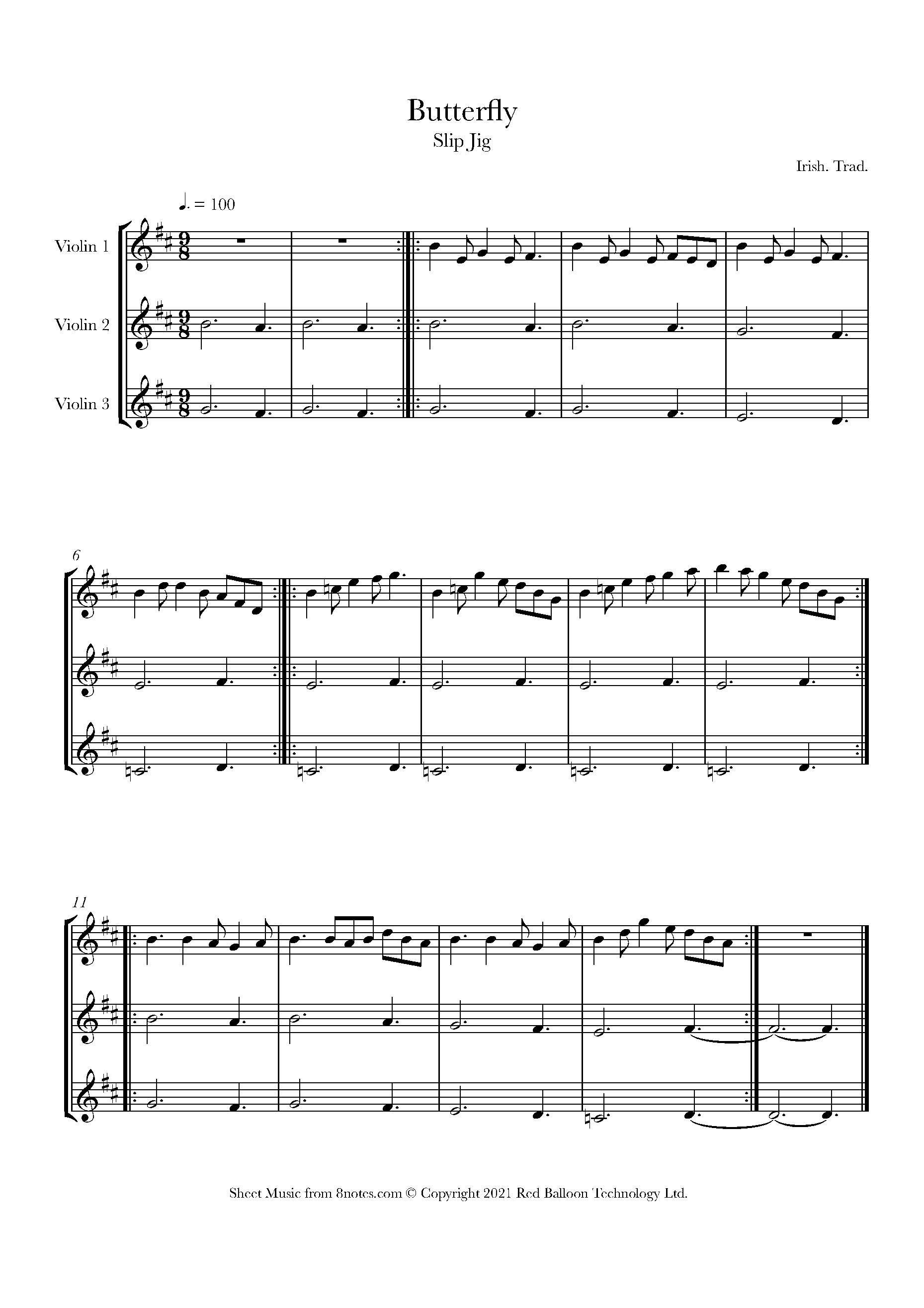 Butterfly (Slip Jig) Sheet music for Violin Trio
