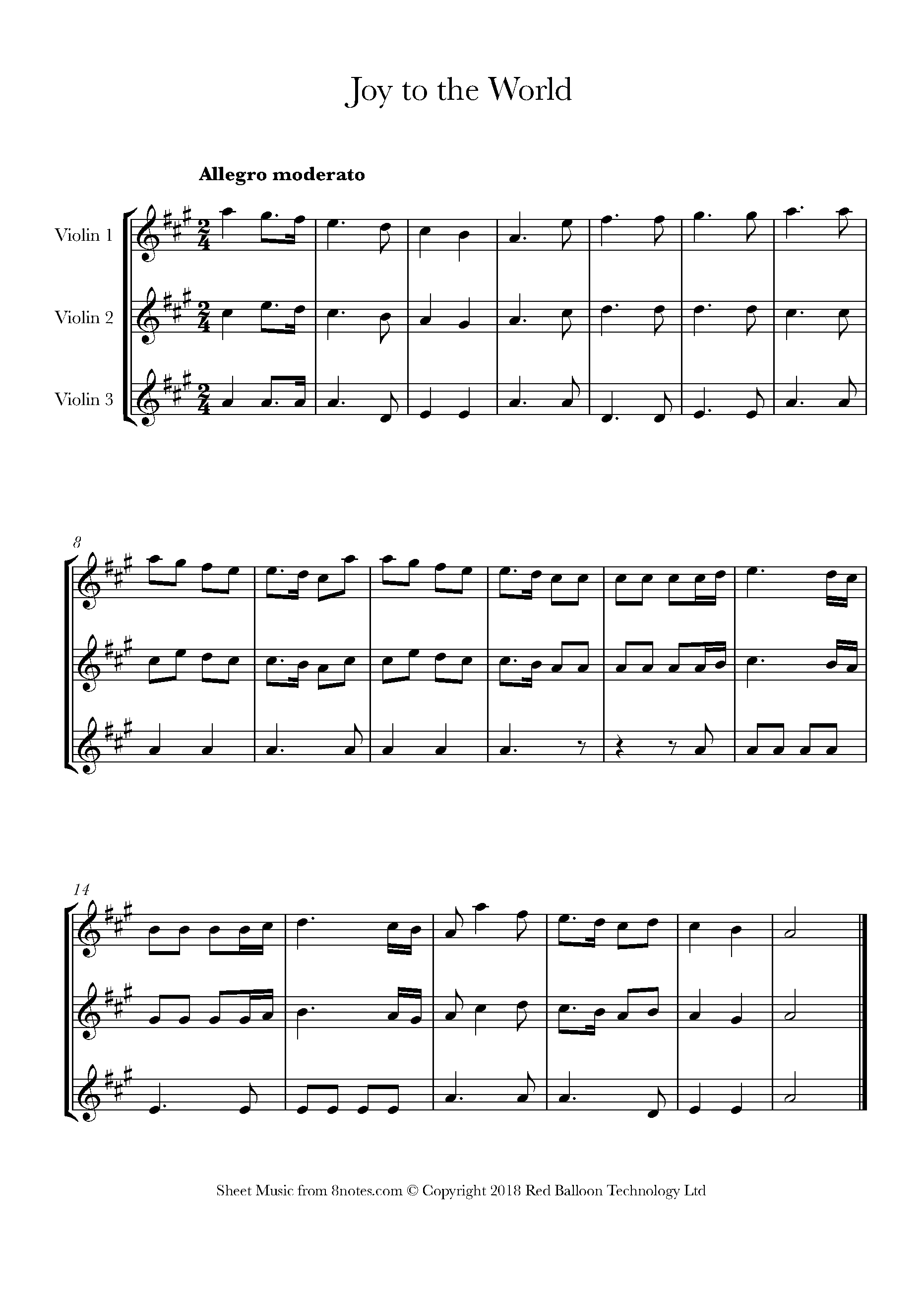 Joy to the World Sheet music for Violin Trio